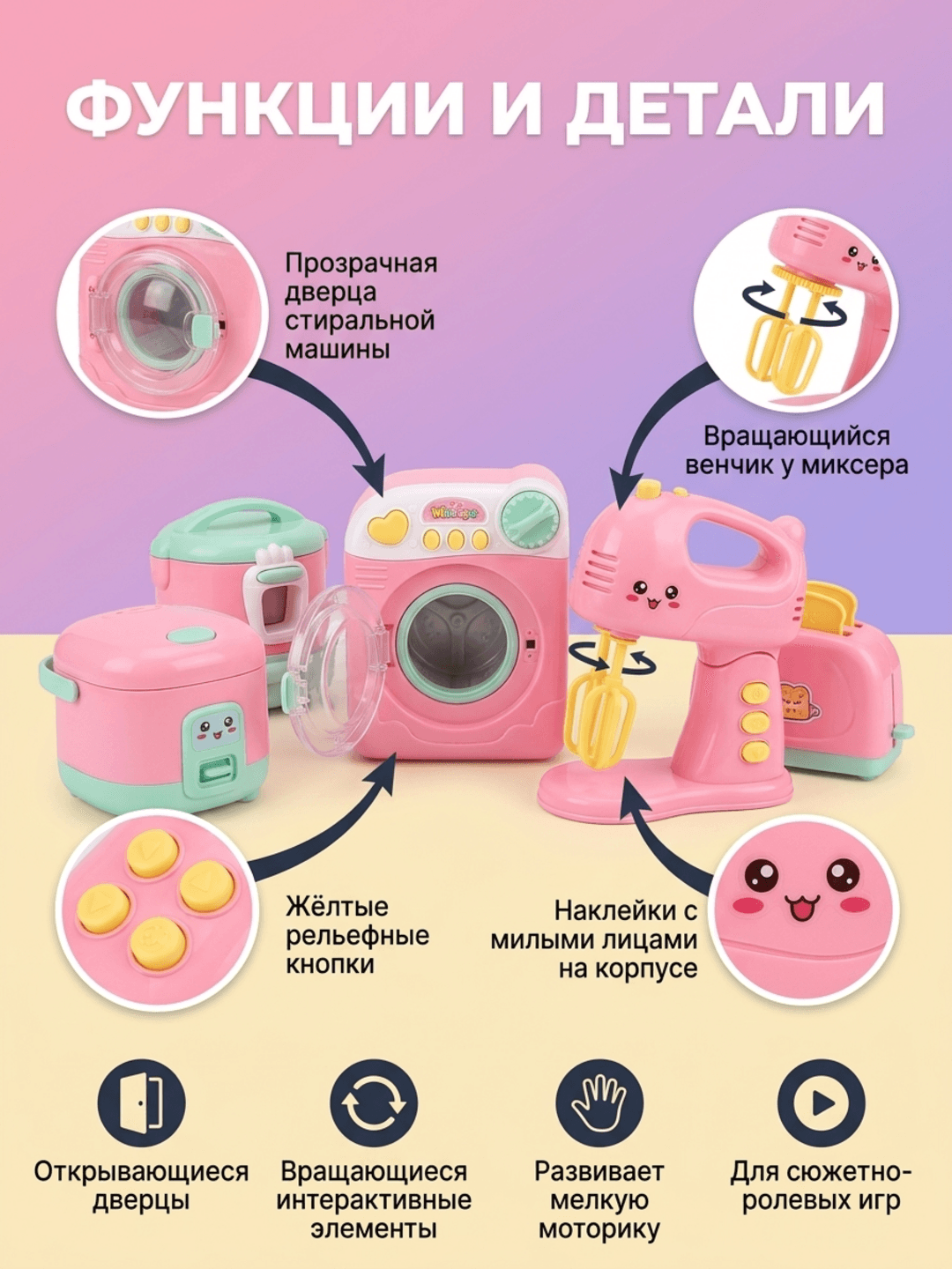 Игровой набор Home Cute, Мини бытовые приборы, Для сюжетно-ролевых игр детей от 3 лет, Безопасный пластик — фото 3