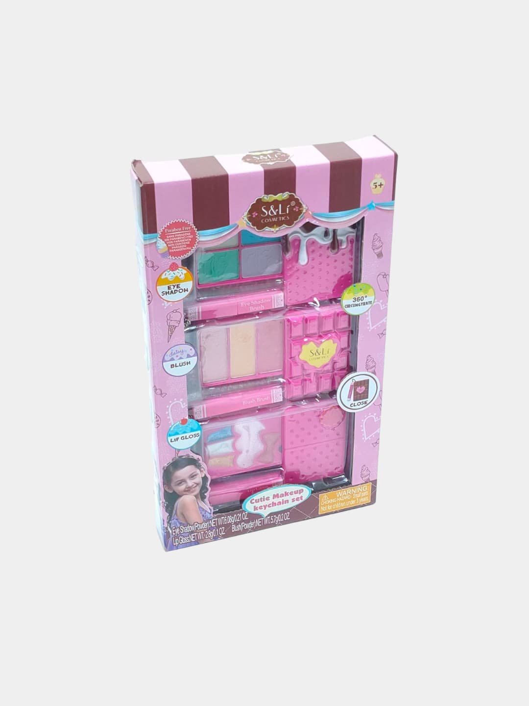 Детский набор косметики Cutie Makeup Keychain Set, Брелок + палетка теней, румяна, блеск, Для девочек 5+, Безопасная формула — фото 2