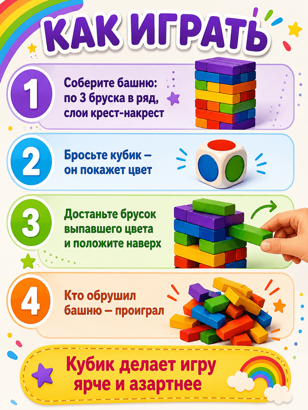 Башня Джанго, цветная деревянная игра, для детей от 3 лет, развивает моторику — фото 3