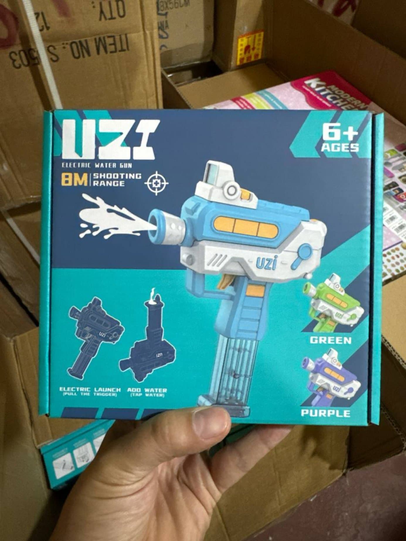 Мощный электрический водяной пистолет UZI, автоматический бластер с аккумулятором для мальчиков от 6 лет