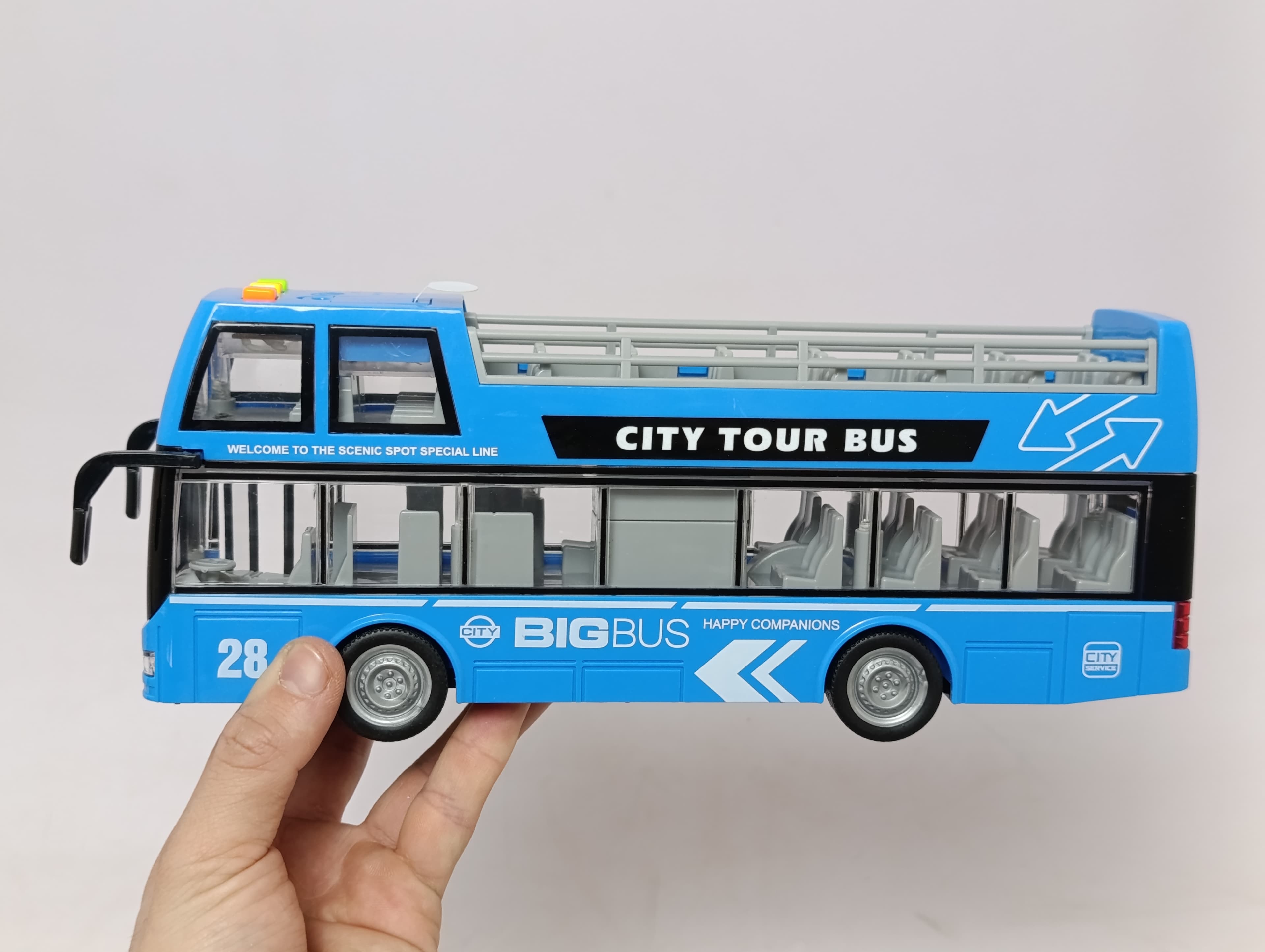 Автобус с открытым верхом City Tour Bus WENYI 1:16 инерционный двухэтажный со светом и звуком — фото 5