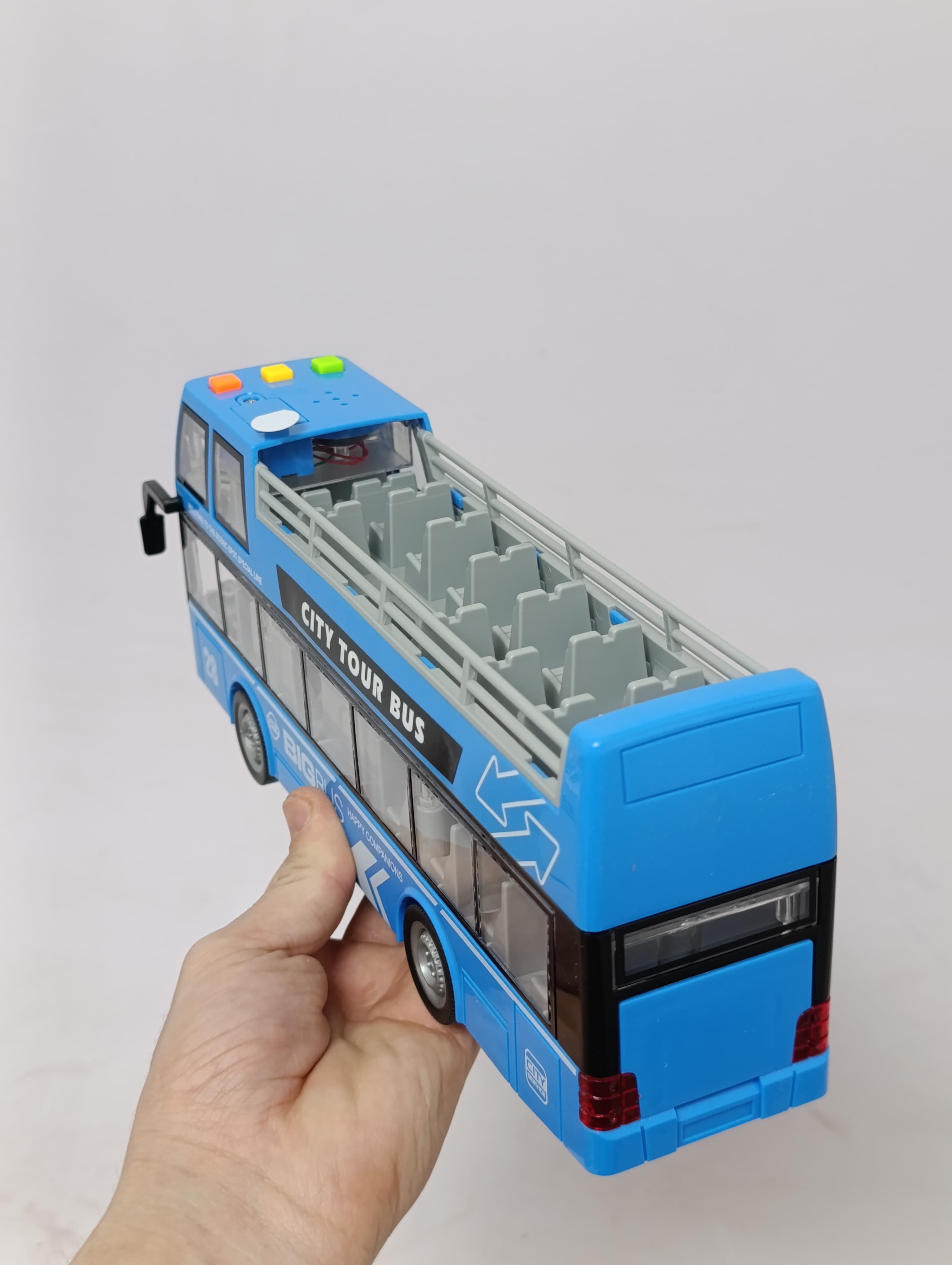 Автобус с открытым верхом City Tour Bus WENYI 1:16 инерционный двухэтажный со светом и звуком — фото 6