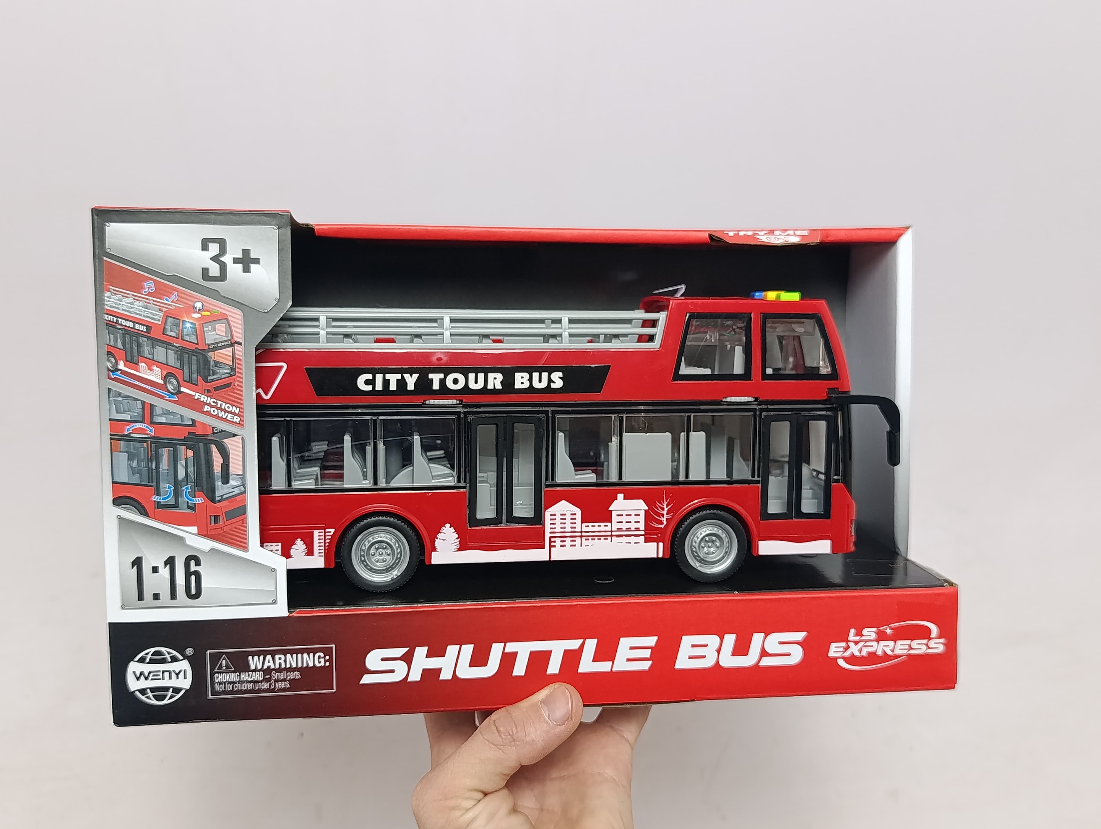 Автобус с открытым верхом City Tour Bus WENYI 1:16 инерционный двухэтажный со светом и звуком — фото 8