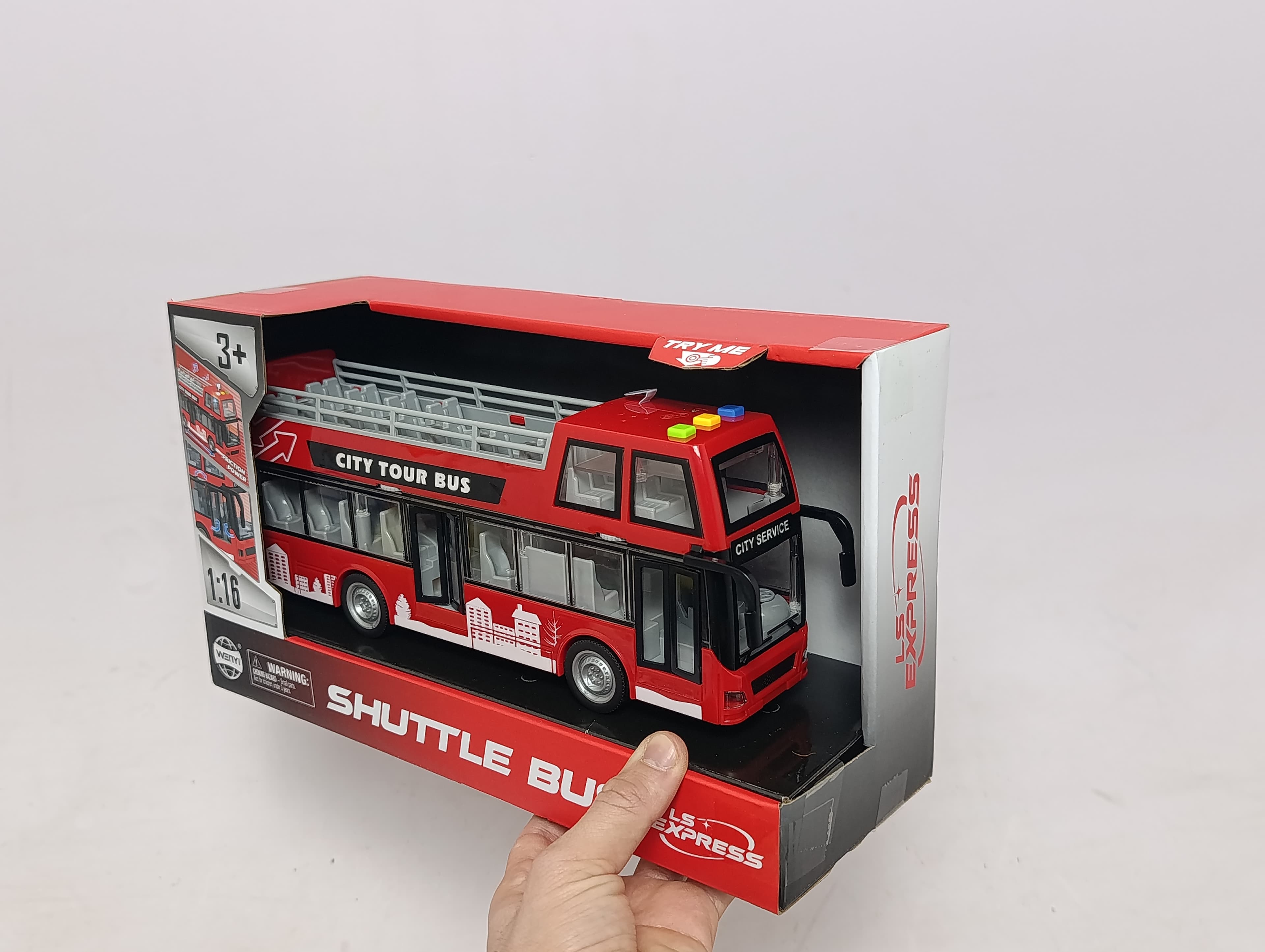 Автобус с открытым верхом City Tour Bus WENYI 1:16 инерционный двухэтажный со светом и звуком — фото 9