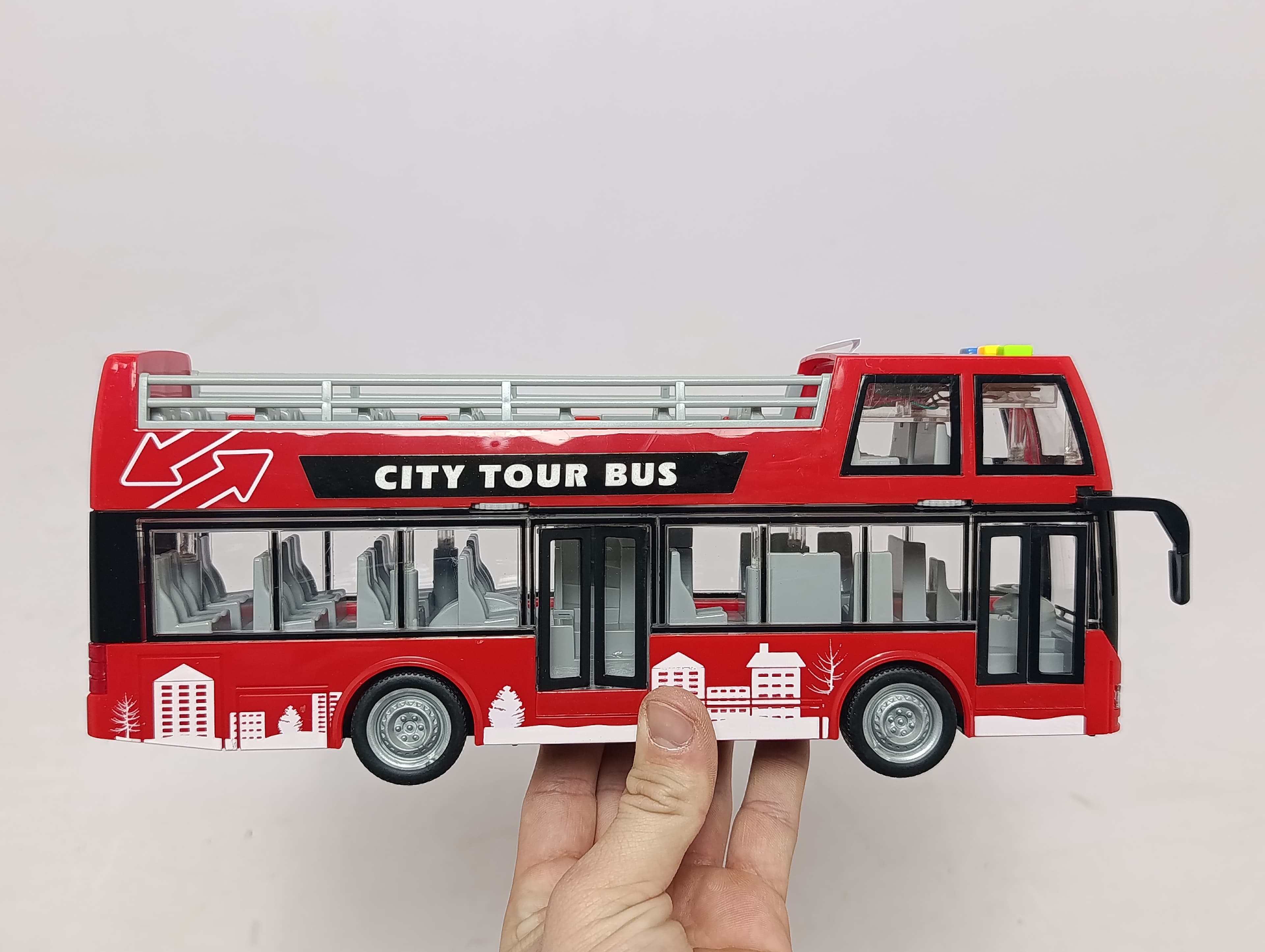 Автобус с открытым верхом City Tour Bus WENYI 1:16 инерционный двухэтажный со светом и звуком — фото 11