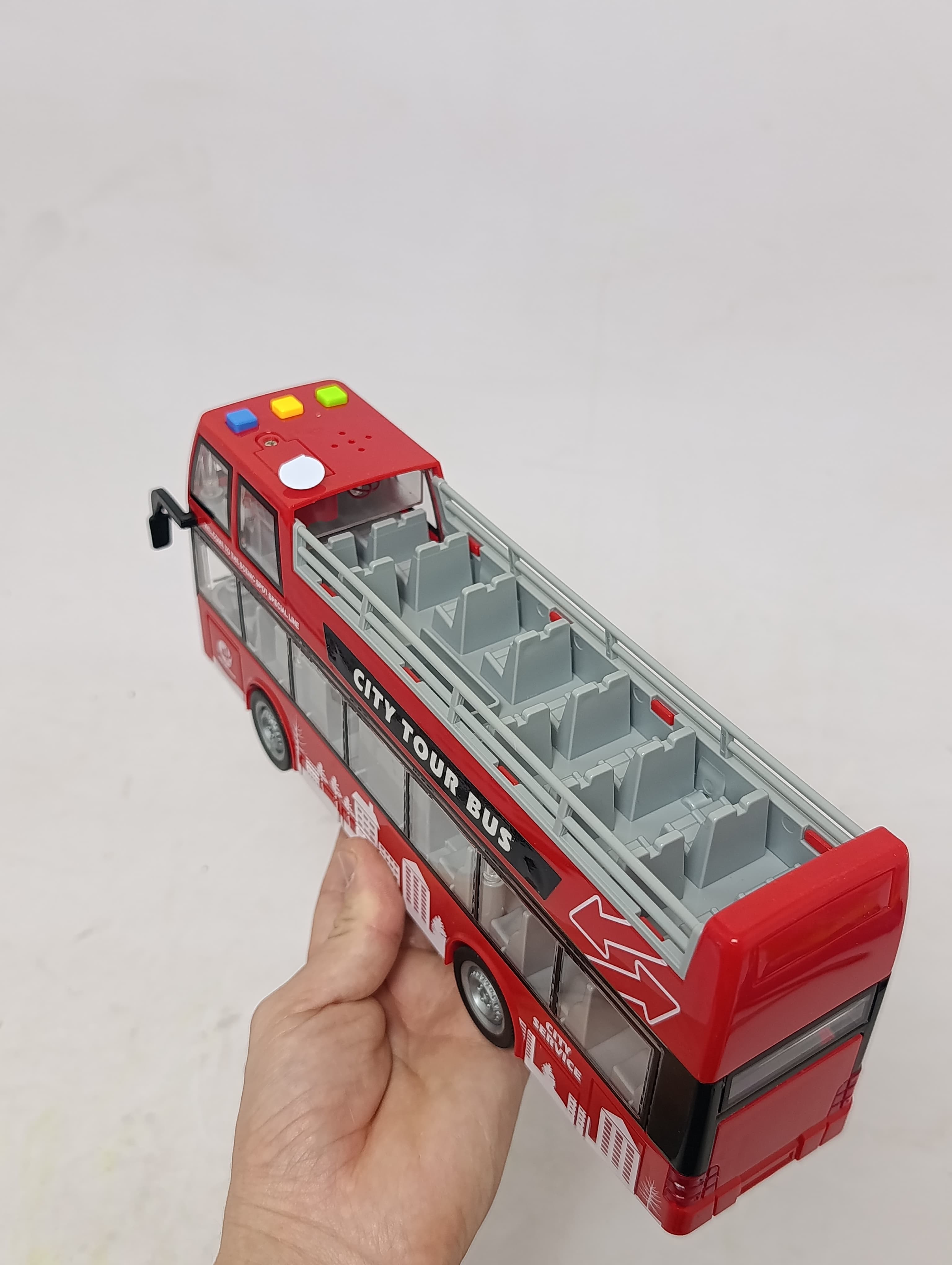 Автобус с открытым верхом City Tour Bus WENYI 1:16 инерционный двухэтажный со светом и звуком — фото 12