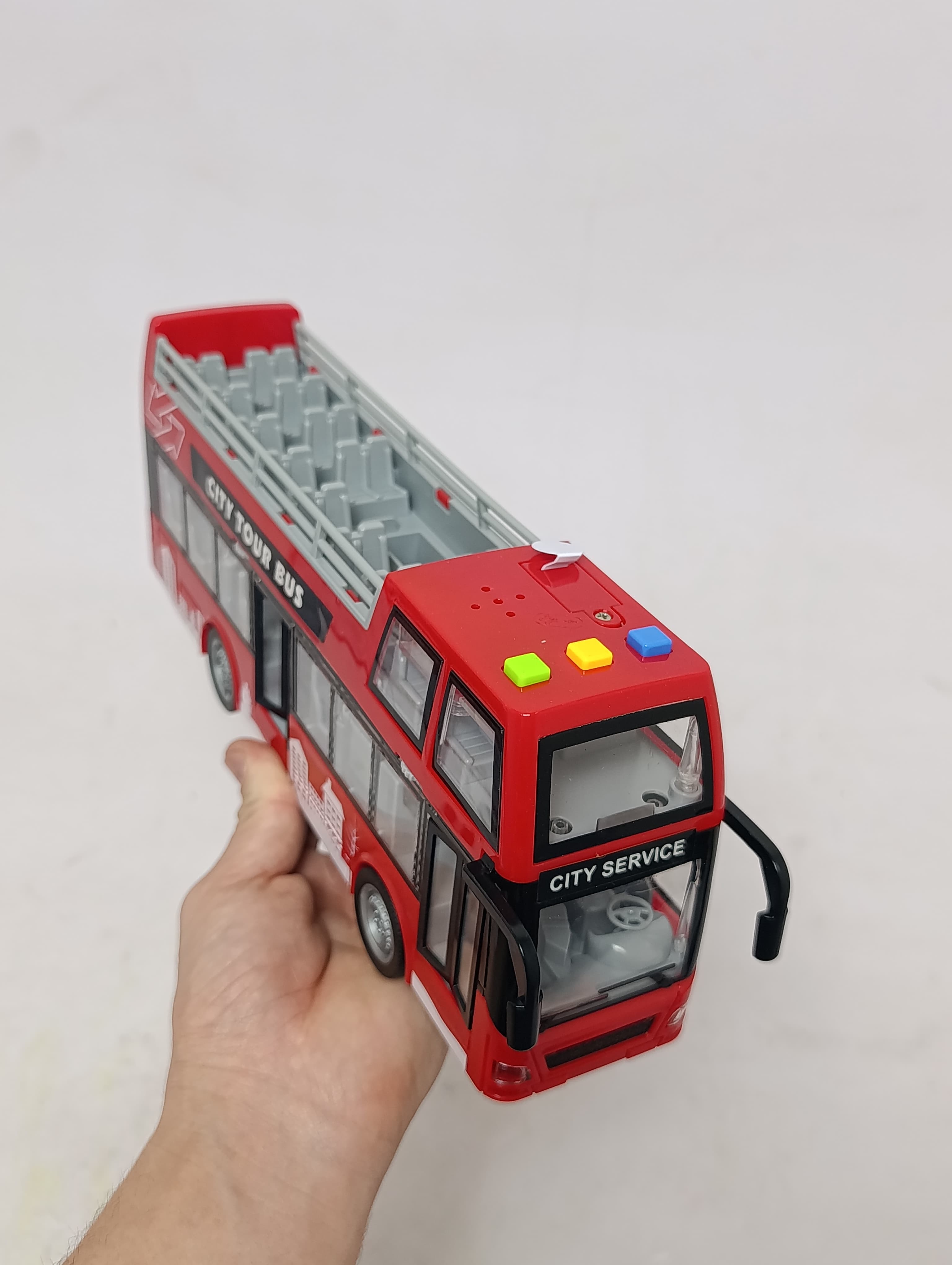 Автобус с открытым верхом City Tour Bus WENYI 1:16 инерционный двухэтажный со светом и звуком — фото 13