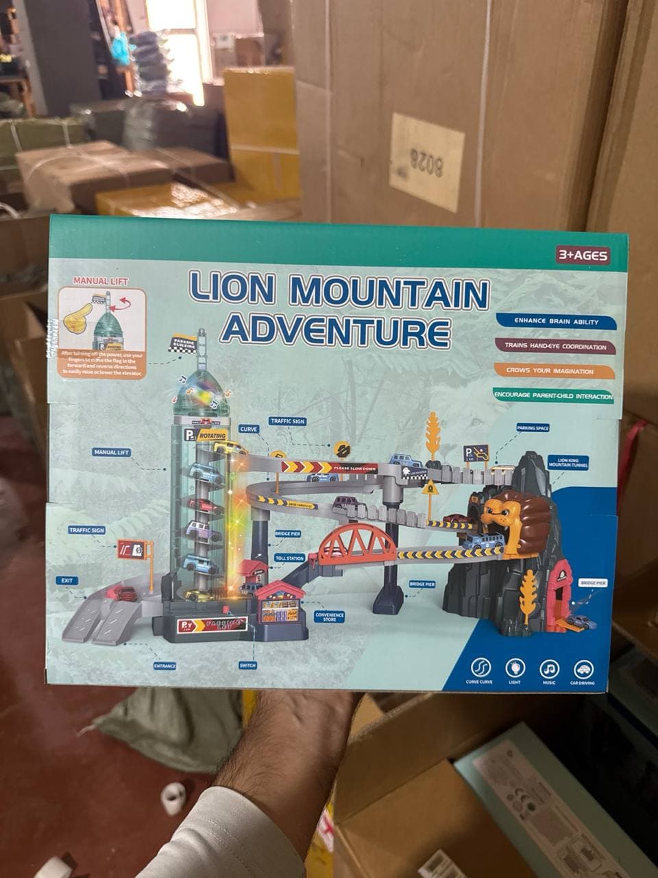 Игровой центр Автотрек Lion Mountain Adventure, Многоуровневый конструктор с лифтом, Подарок для мальчиков