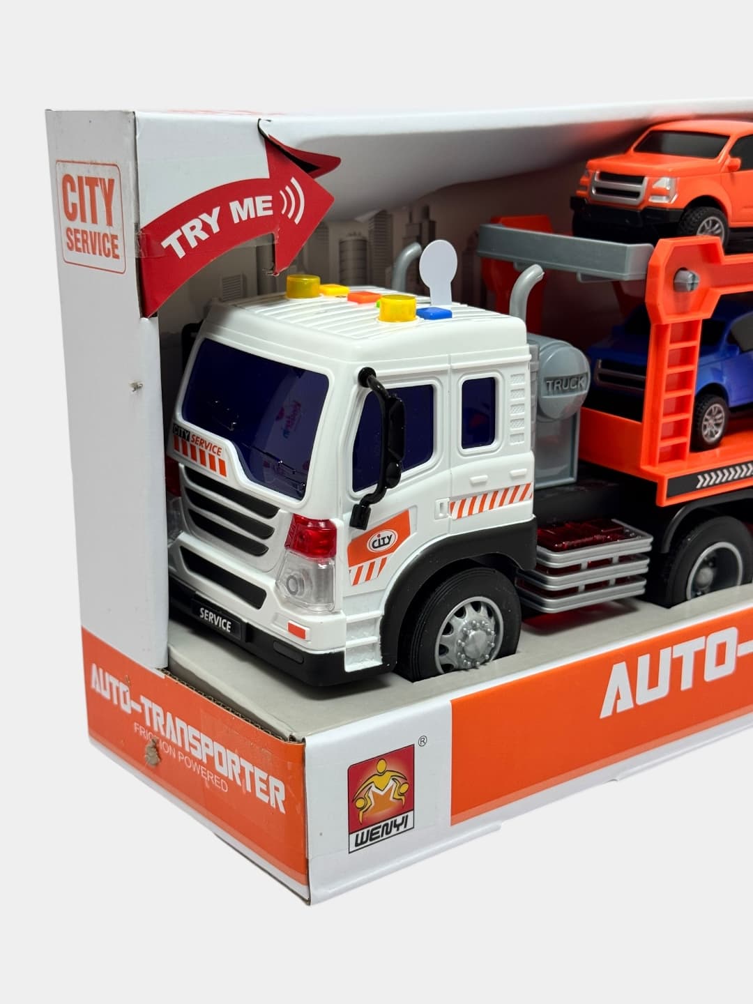Игровой набор Трейлер с машинками Wenyi City, автовоз со светом и звуком, инерционный 1:16 — фото 5