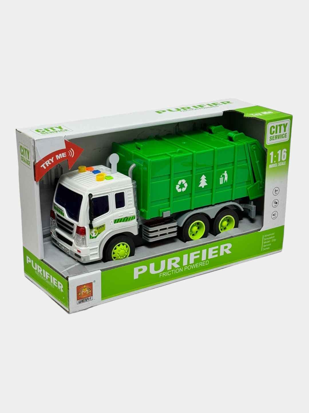 Мусоровоз игрушечный WENYI Purifier 1:16 инерционный со светом и звуком для детей