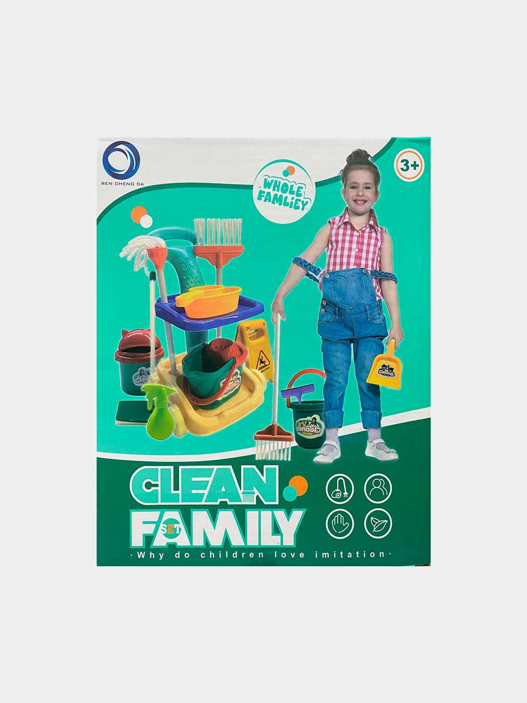 Набор для уборки Clean Family детская тележка со шваброй, ведром и аксессуарами