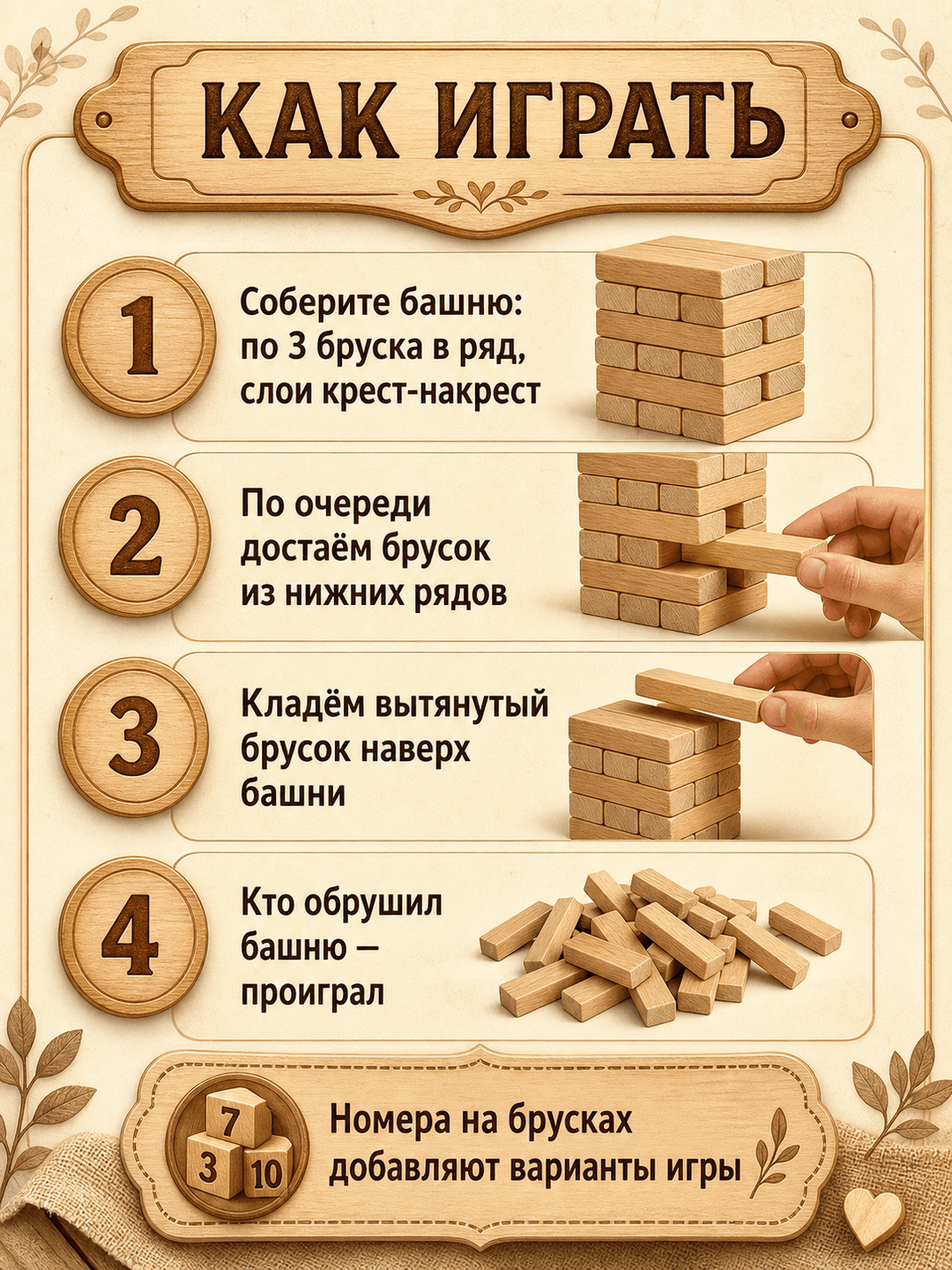 Игра на баланс Джанго 54, деревянные блоки для развития моторики, семейная настольная игра — фото 3