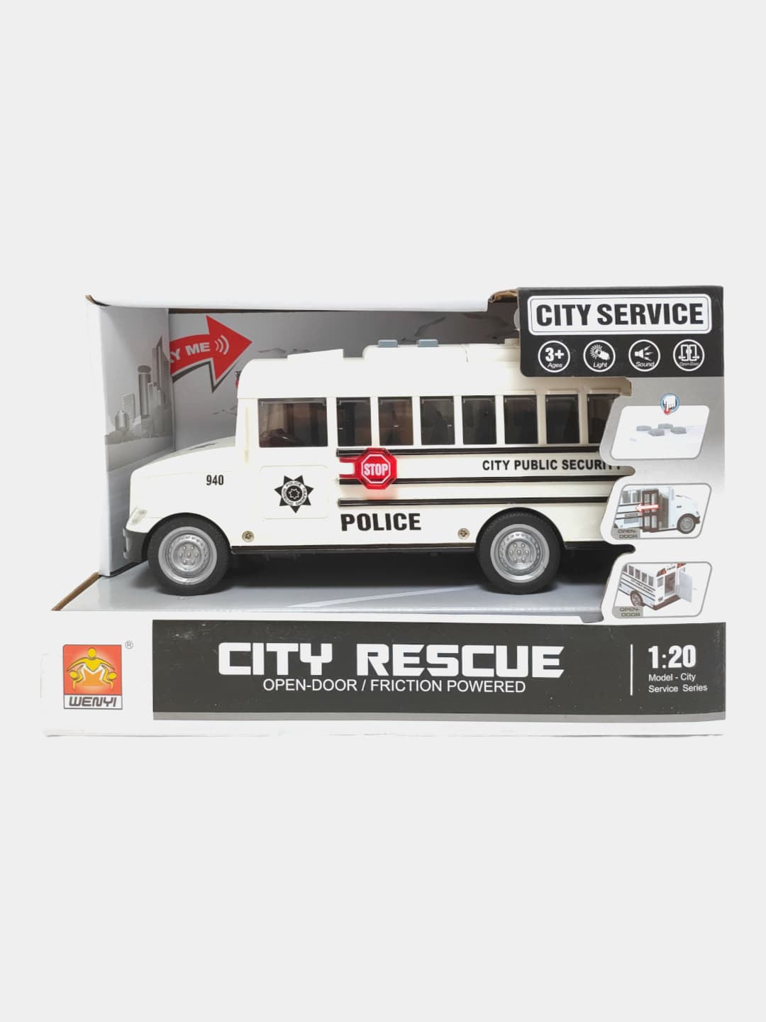 Игрушечный автобус Wenyi City Service Сити инерционный со светом и звуком — фото 4
