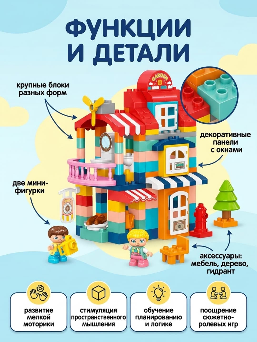 Конструктор Grand Villa Creative Blocks World, 132 крупные детали, Для детей от 3 лет, Развивает моторику и логику — фото 3