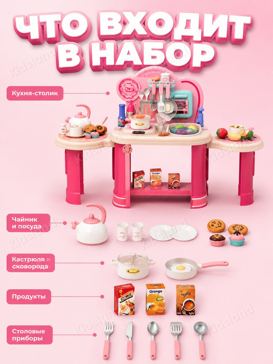 Пластиковая детская игровая кухня, набор для ролевых игр, развивающая, розово-бежевая, для детей от 3 лет. — фото 2