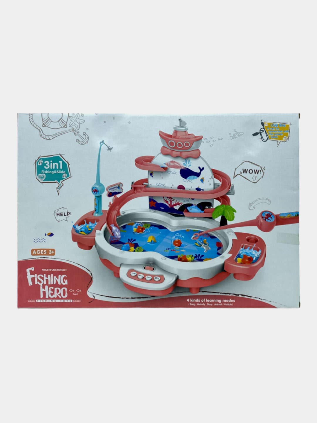 Набор рыбалки с горкой 3 в 1 Fishing Hero, музыкальный игровой центр с USB