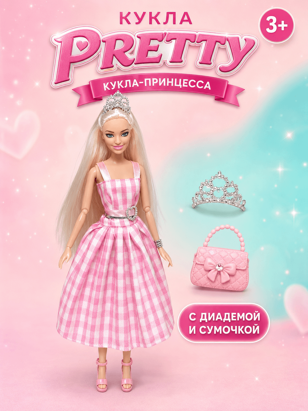 Кукла Barbie Pretty Girl, Стильная модница с платьем и диадемой, Для девочек от 3 лет, Развивающая игрушка