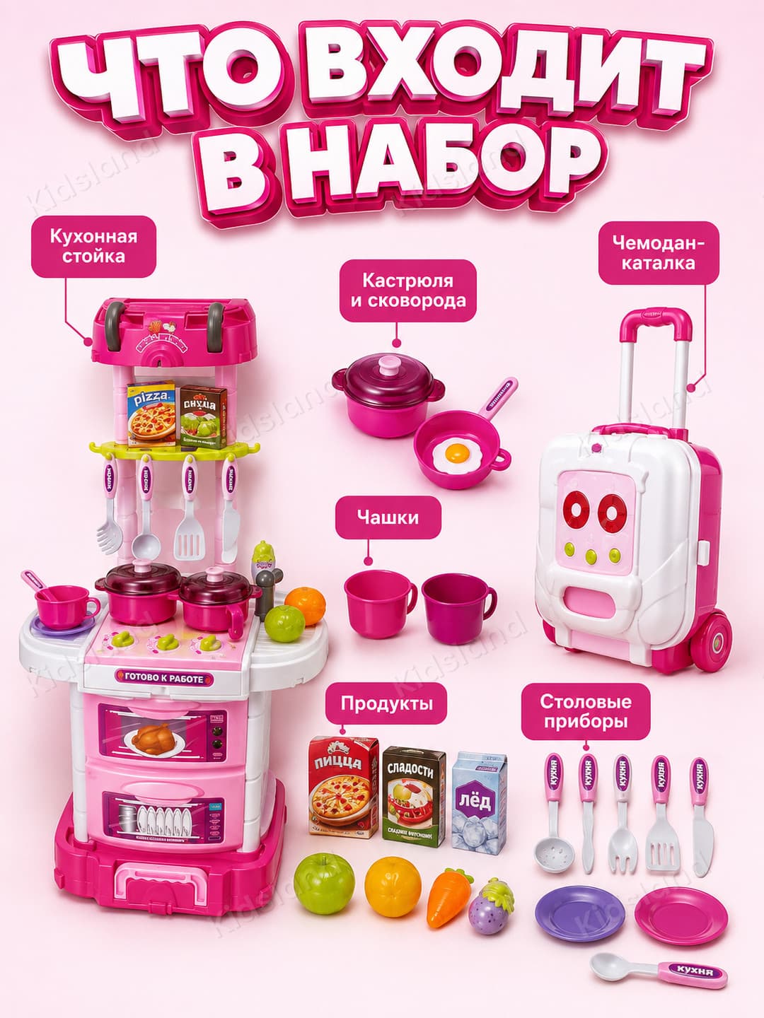Игровая кухня Чемодан Маленький Шеф, музыкальная, световые эффекты, для детей от 3 лет. — фото 2