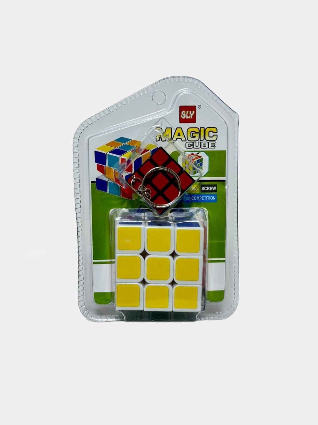 Набор кубик Рубика 3х3х3 MAGIC CUBE с мини-брелоком, скоростной, белый корпус
