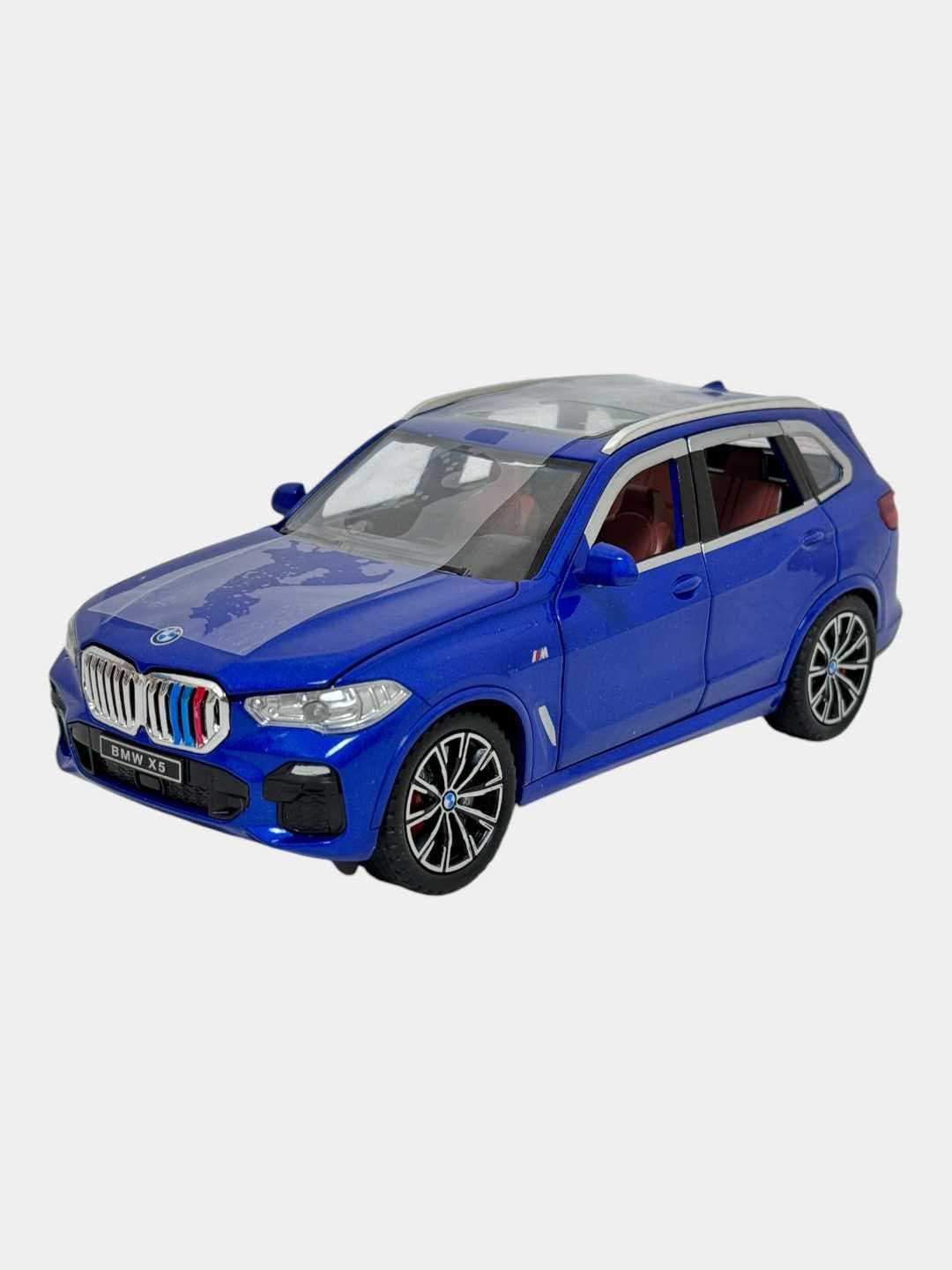 Металлическая машинка BMW X5, инерционная, 1:24, детализированная, синяя, для детей.