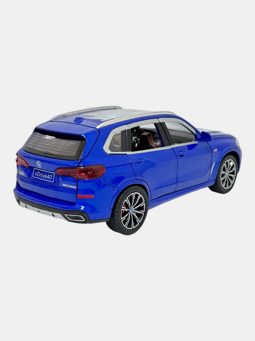 Металлическая машинка BMW X5, инерционная, 1:24, детализированная, синяя, для детей. — фото 3