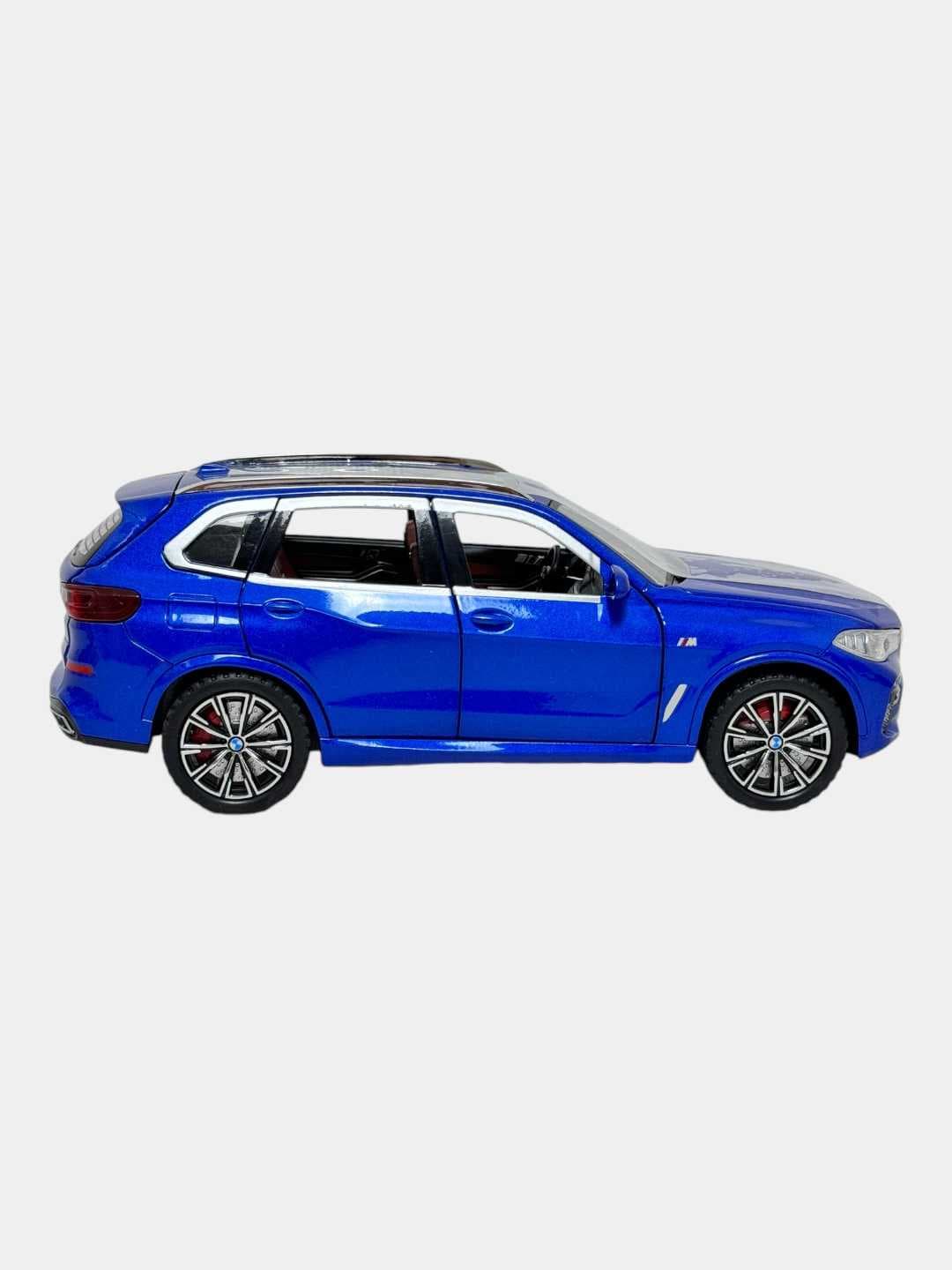 Металлическая машинка BMW X5, инерционная, 1:24, детализированная, синяя, для детей. — фото 2