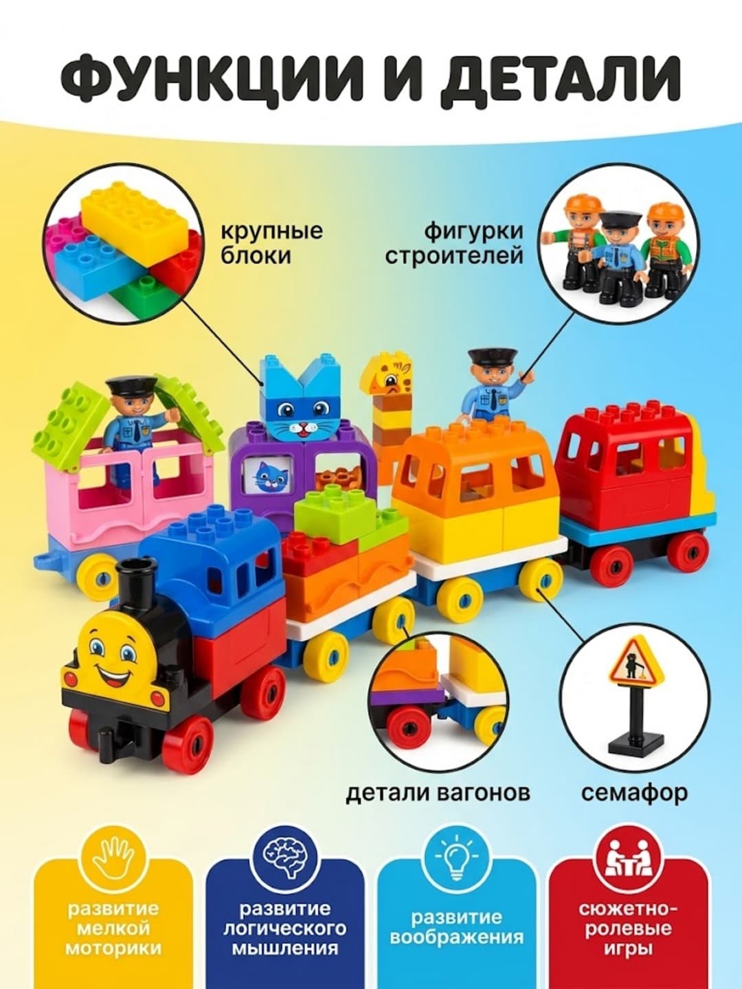 Конструктор Smoneo Varied train, Крупные детали, Для детей от 3 лет, Развитие моторики — фото 3