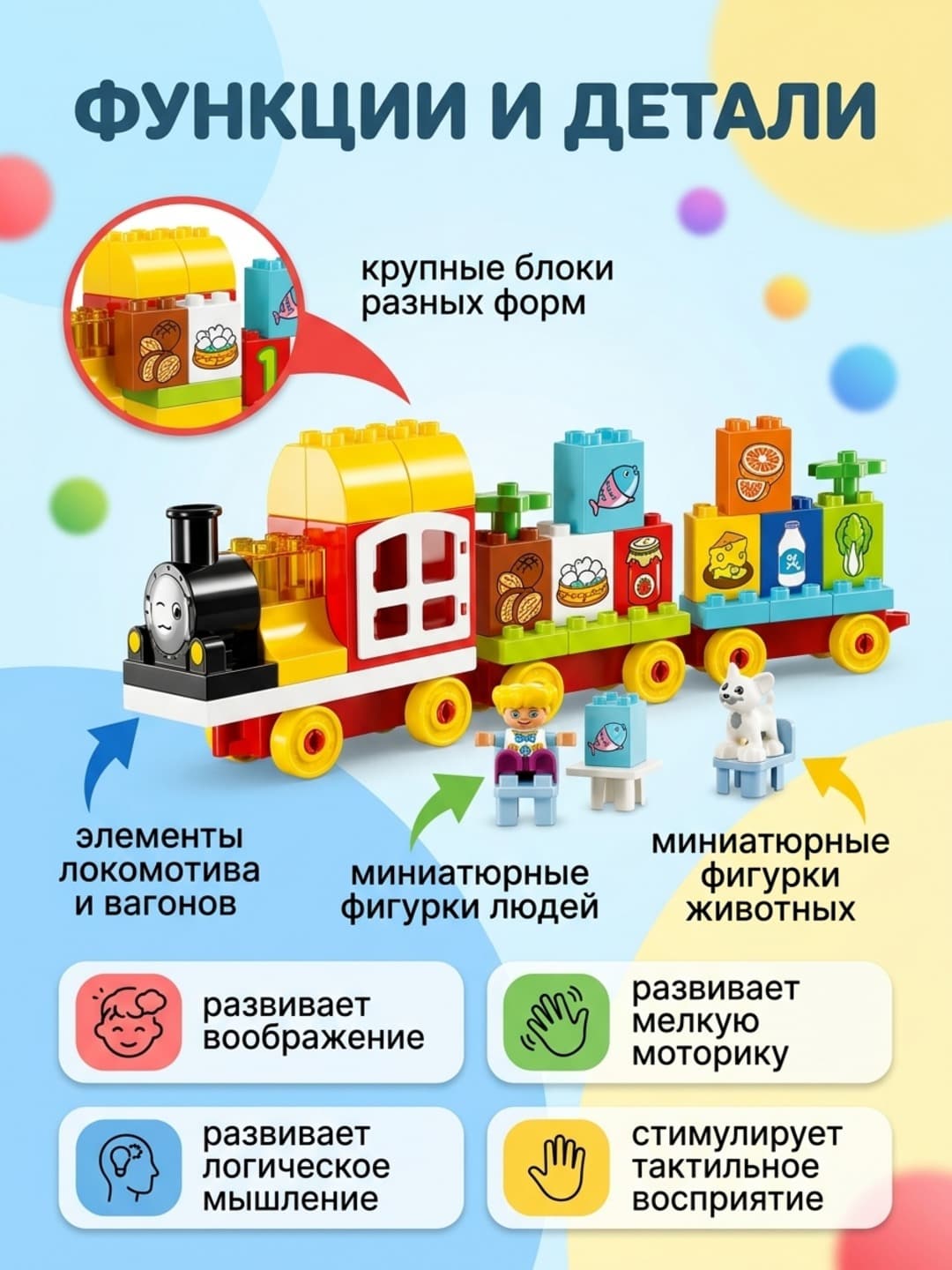 Детский конструктор Smart lines 63 элемента развивающий + поезд. — фото 3
