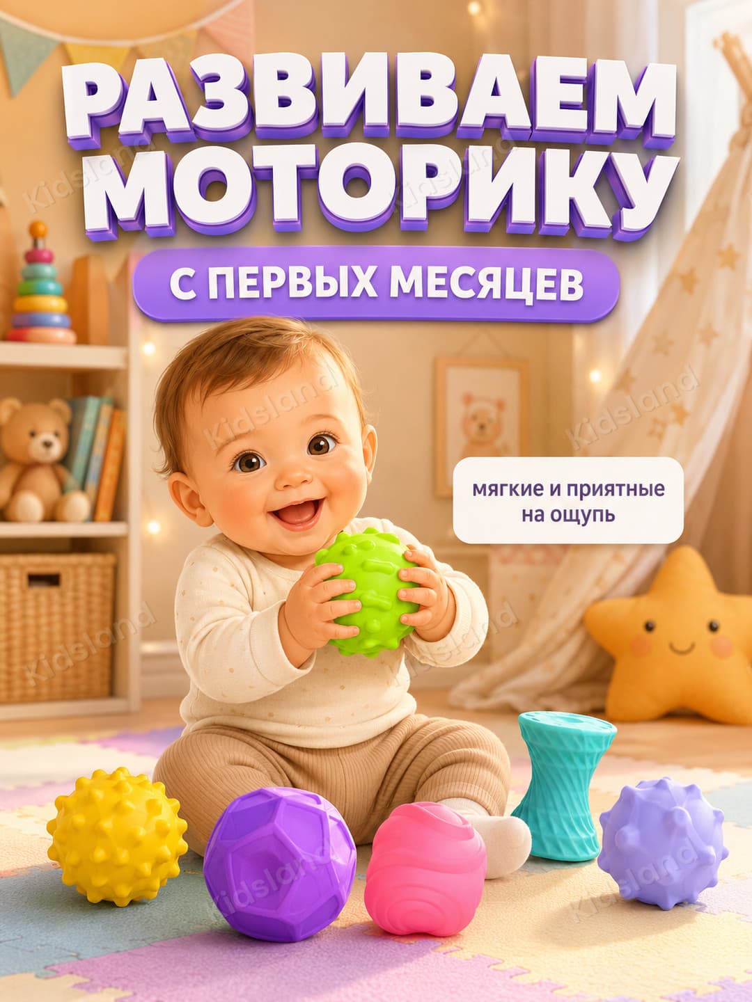 Сенсорные формы 6 шт, Тактильные мячики для моторики, Развивающие игрушки для малышей от 18 мес — фото 2