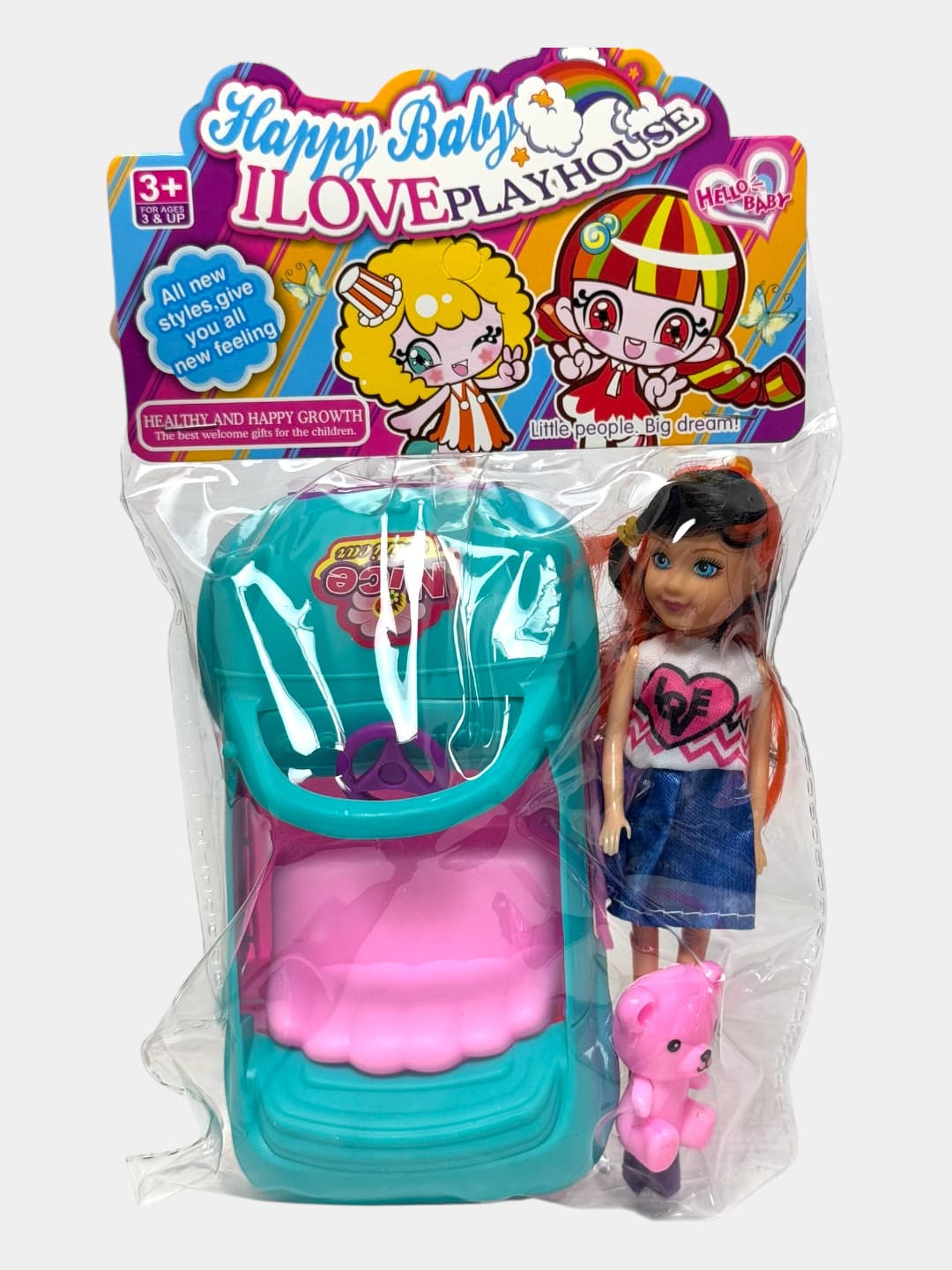 Игровой набор Happy Baby ILovePlayhouse: кукла, машинка, медвежонок, Для детей от 3 лет, Развитие воображения