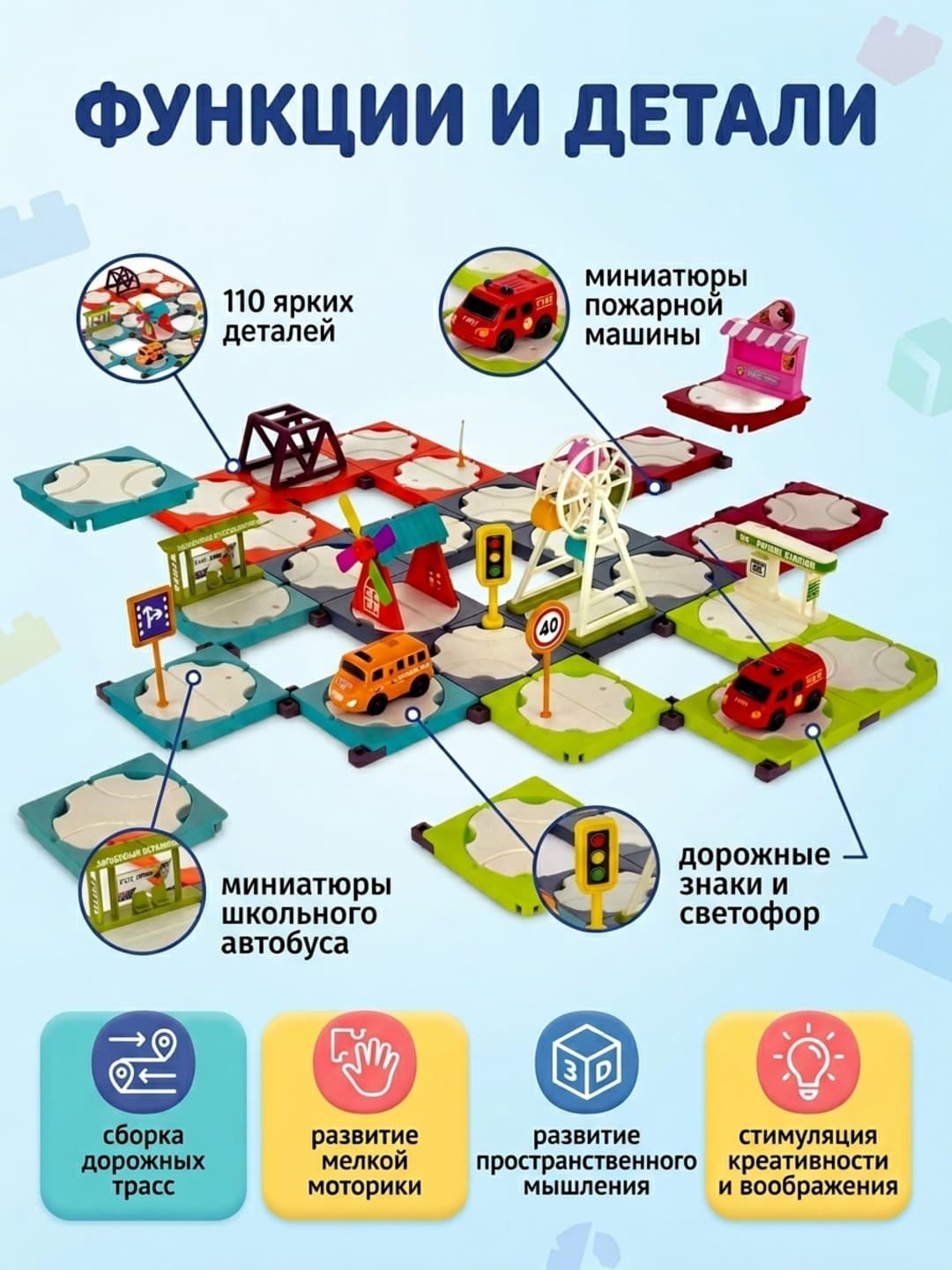 Block Track строительный набор, Городской стиль, 110 деталей, Для детей от 3 лет — фото 3
