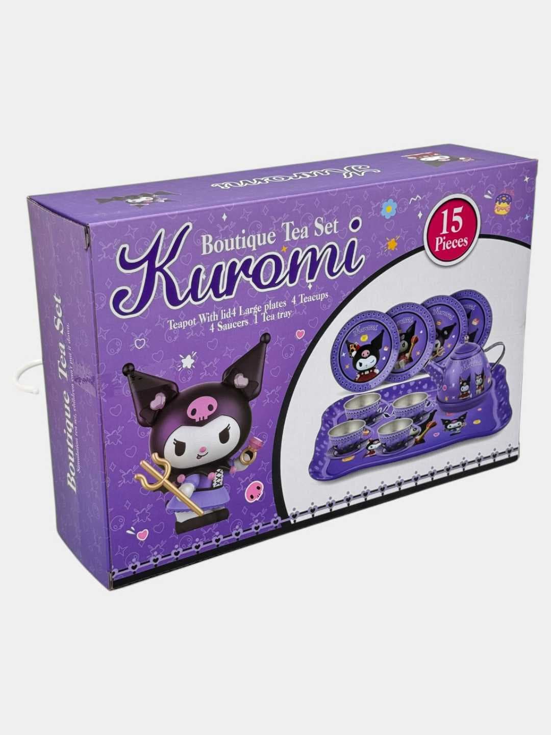 Железная посуда Boutique Tea Set Kuromi, детский игровой набор для чаепития, 15 предметов — фото 2