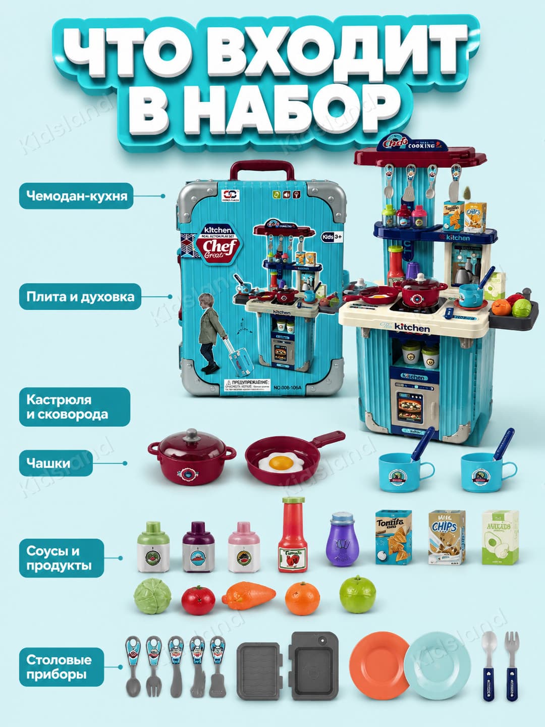 Детская кухня чемодан, Сюжетно-ролевая игра, От 3 лет, Развивающая игрушка — фото 2