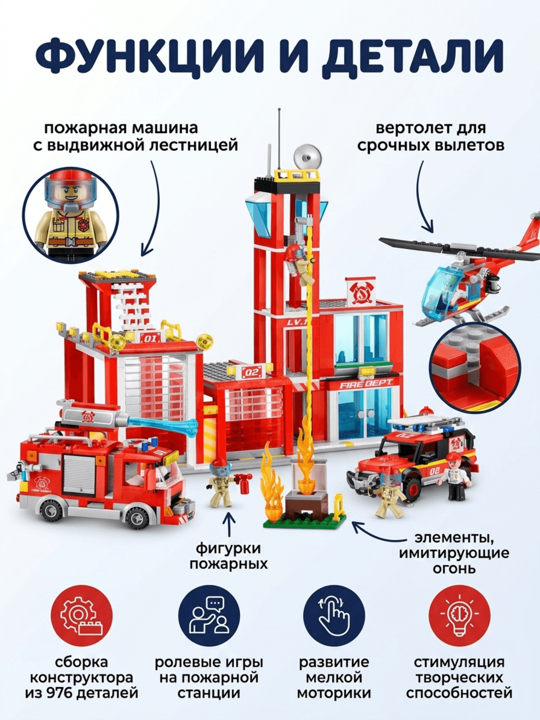 Конструктор Пожарная станция Zuru Max Fire Adventure, 976 деталей, ролевые игры, подарок детям — фото 3