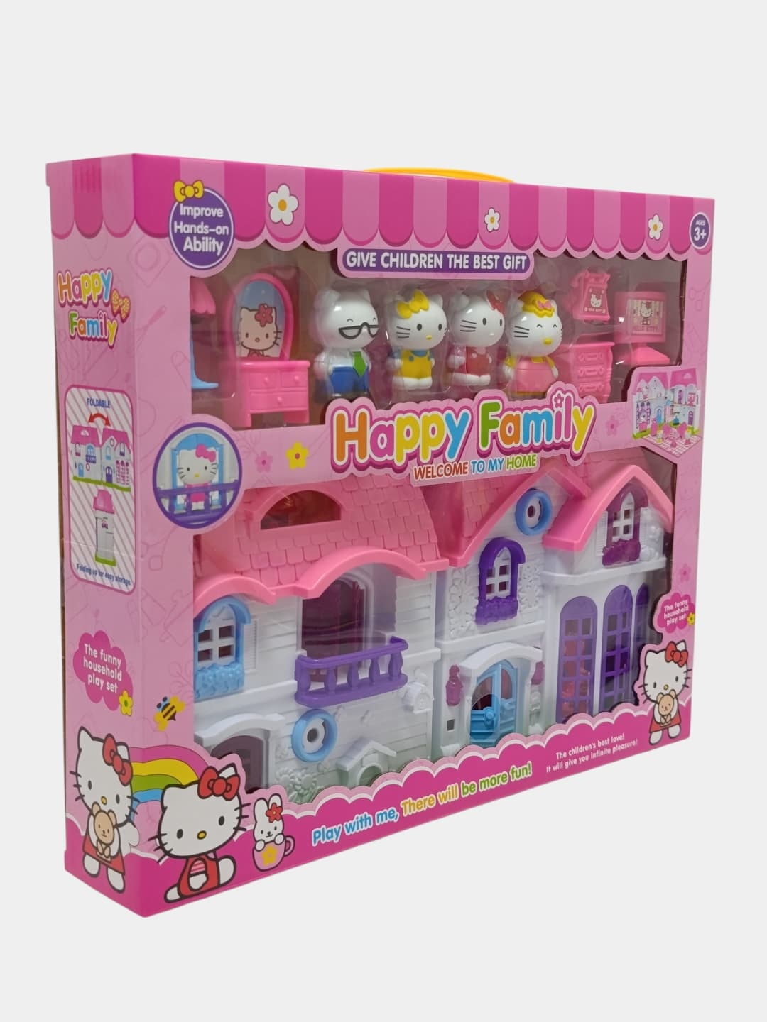 Игровой набор Домик Hello Kitty двухэтажный складной с фигурками и мебелью для девочек