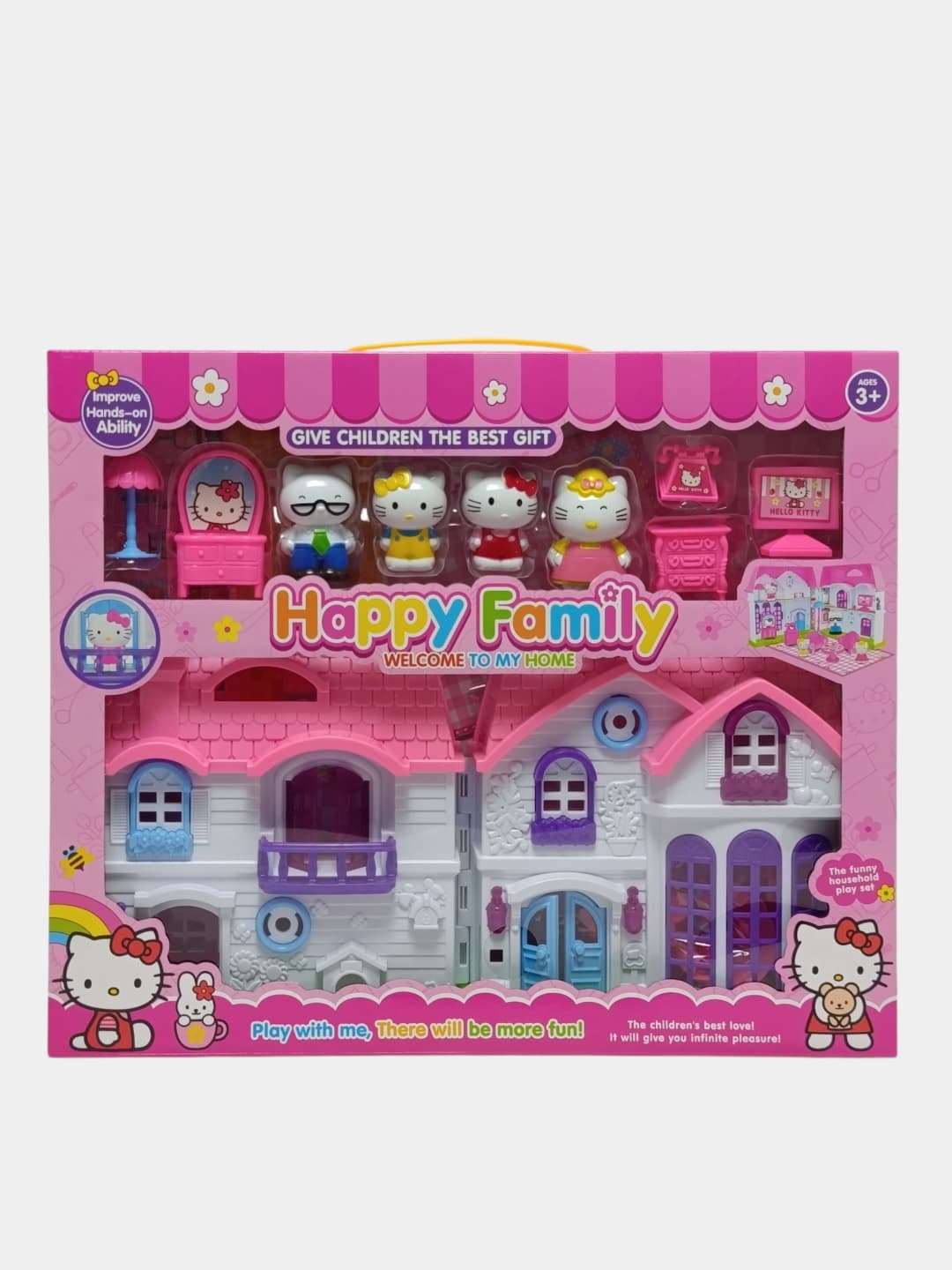 Игровой набор Домик Hello Kitty двухэтажный складной с фигурками и мебелью для девочек — фото 2