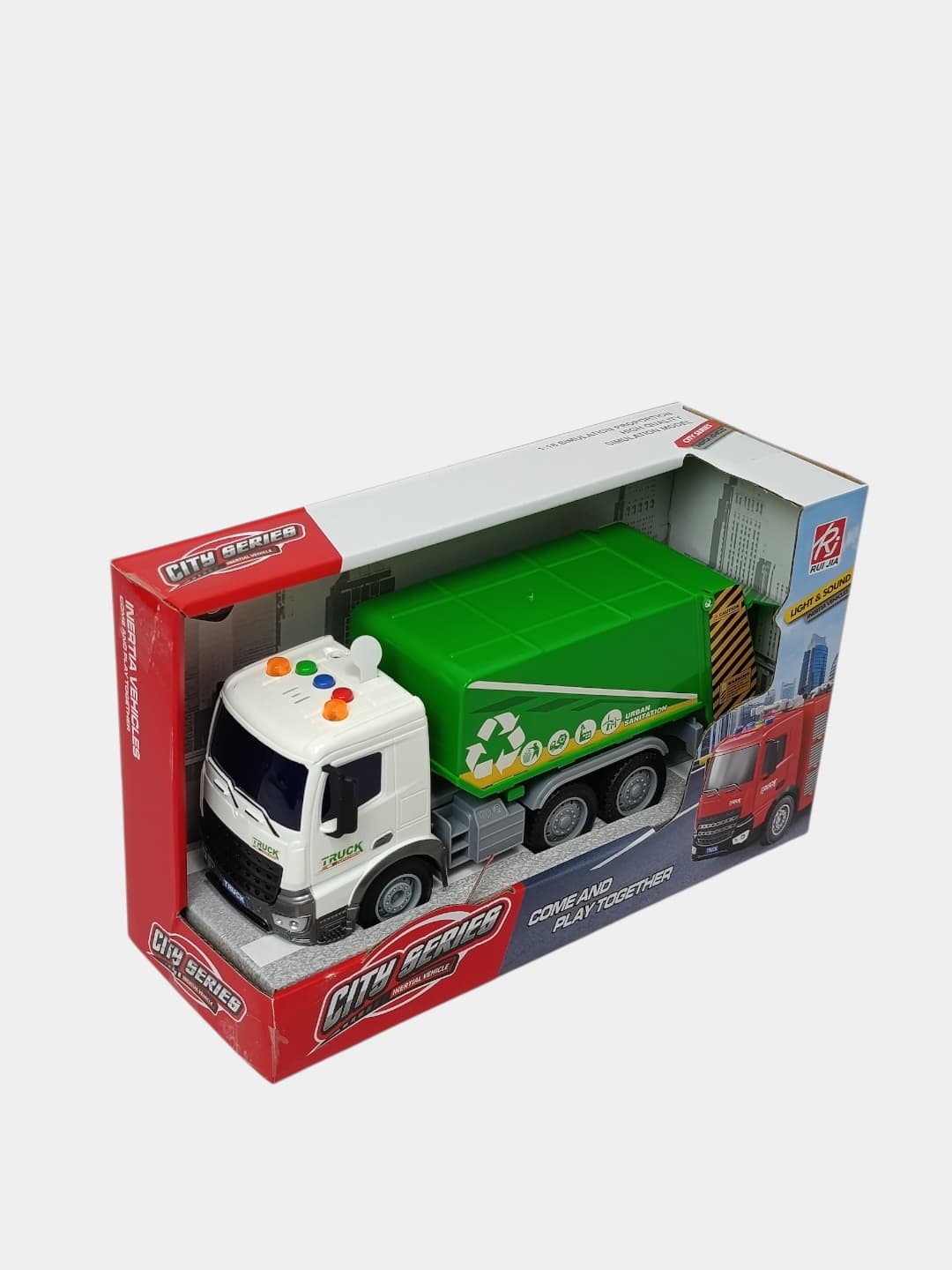 Инерционная машина Мусоровоз City Series 1:18 со светом и звуком для мальчиков