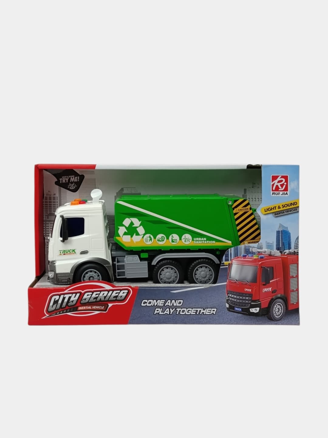 Инерционная машина Мусоровоз City Series 1:18 со светом и звуком для мальчиков — фото 2