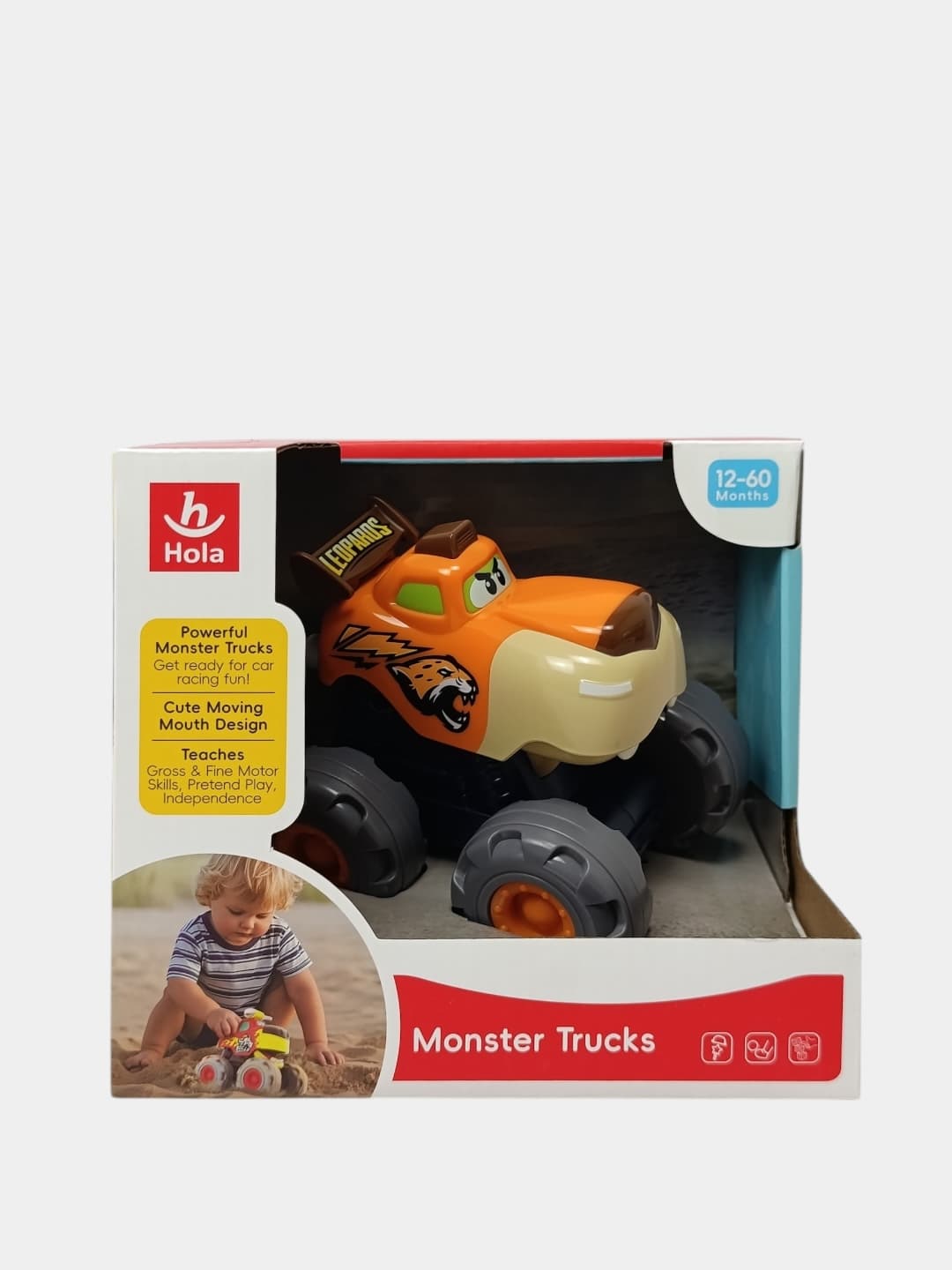 Инерционная машинка Hola Monster trucks Леопард с открывающейся пастью, бигфут для детей — фото 2
