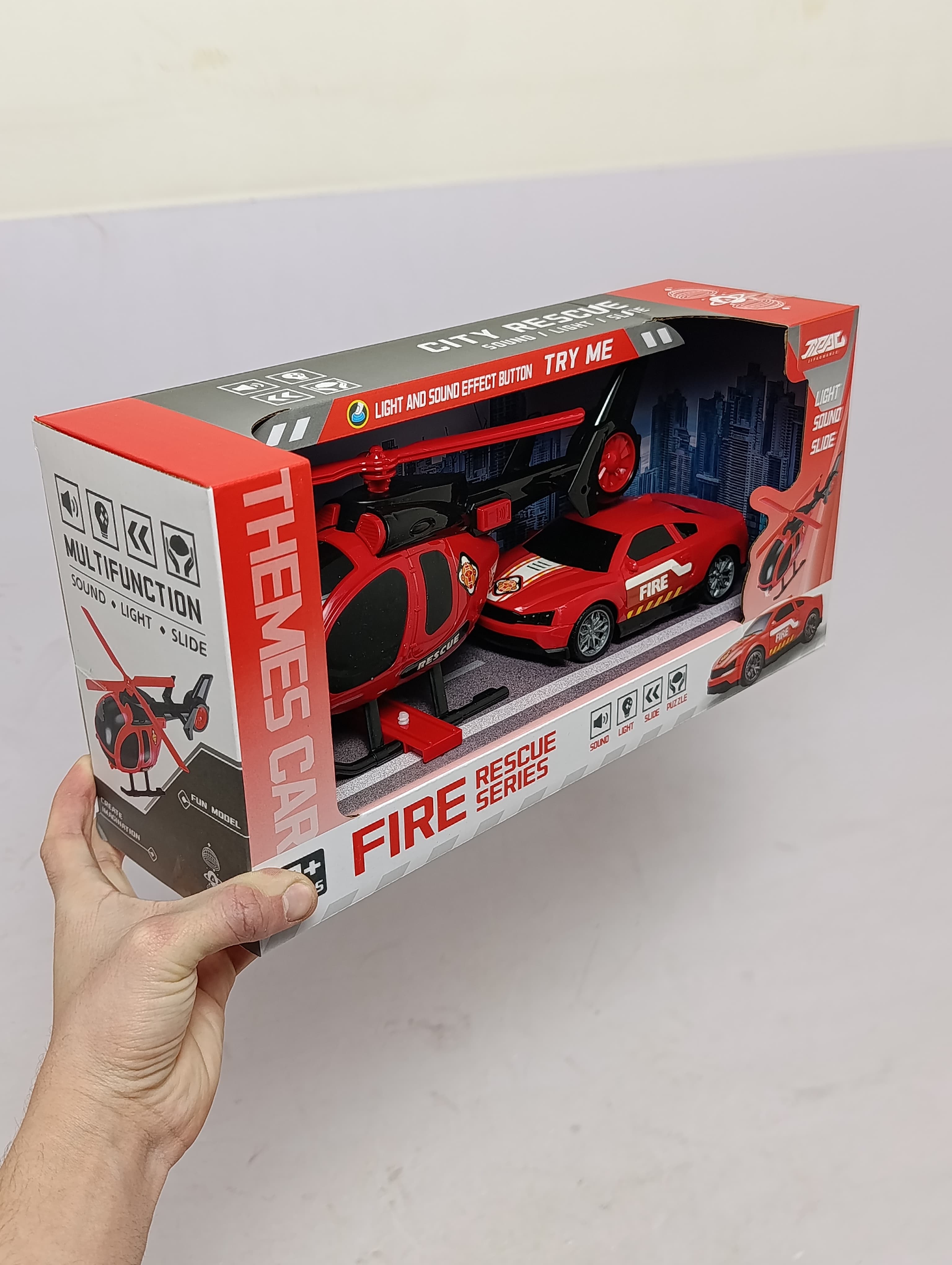 Спасательный вертолёт и машина City Rescue, игровой набор со светом и звуком для мальчиков