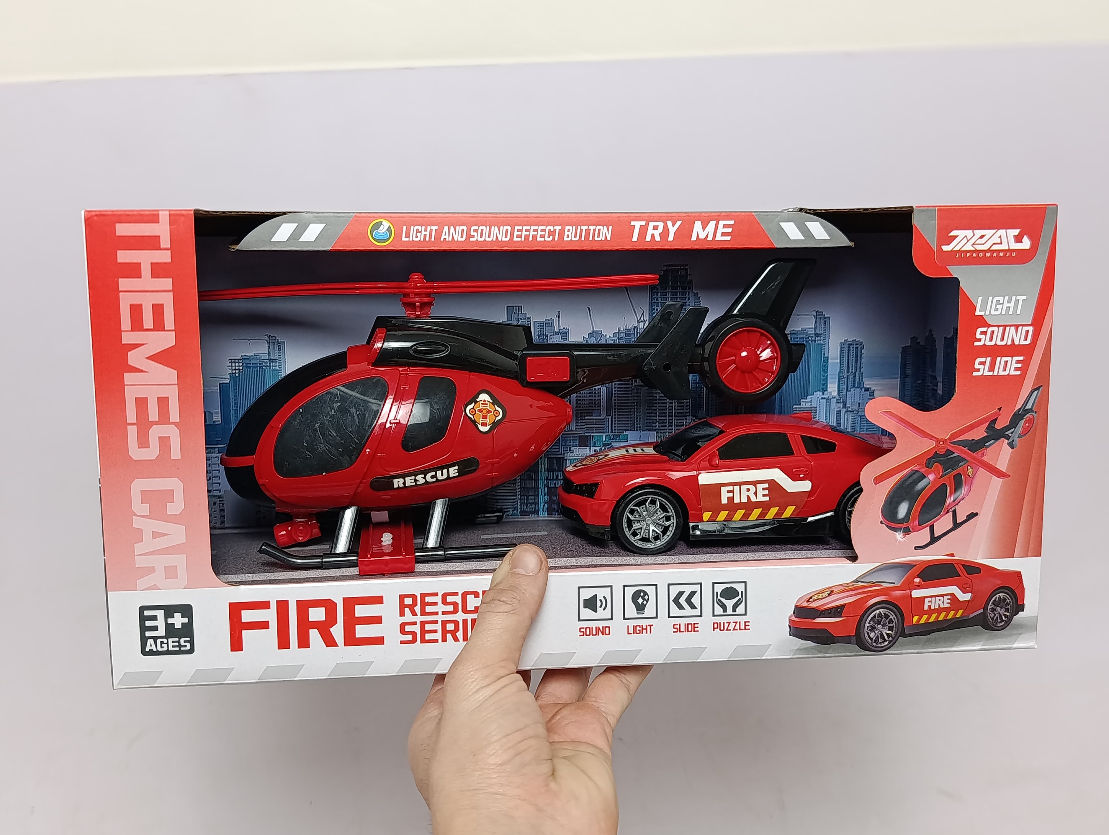 Спасательный вертолёт и машина City Rescue, игровой набор со светом и звуком для мальчиков — фото 2