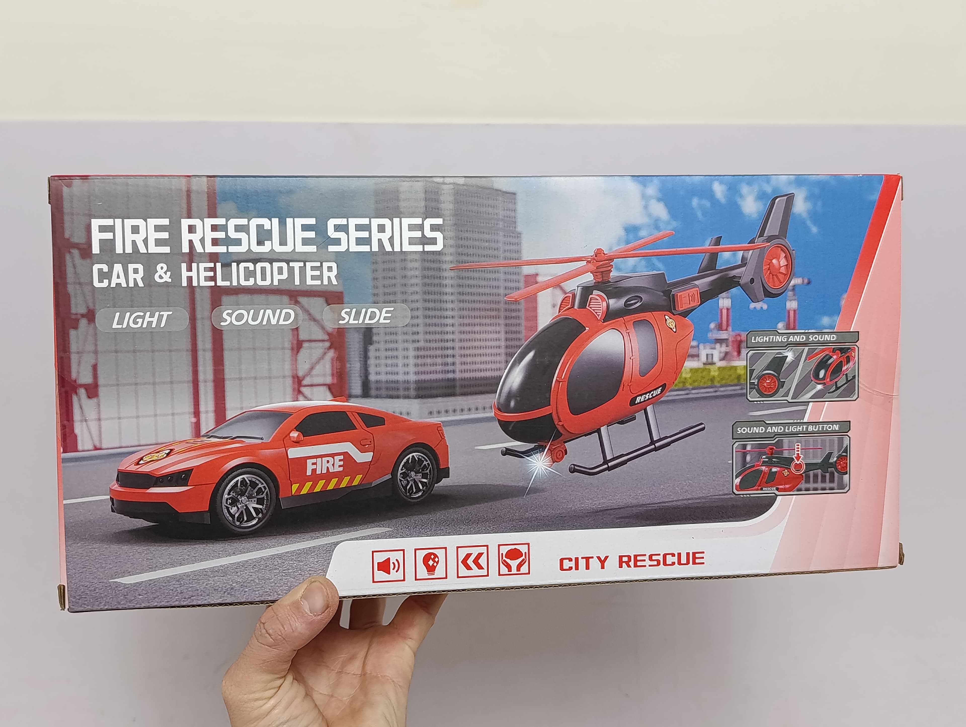 Спасательный вертолёт и машина City Rescue, игровой набор со светом и звуком для мальчиков — фото 3
