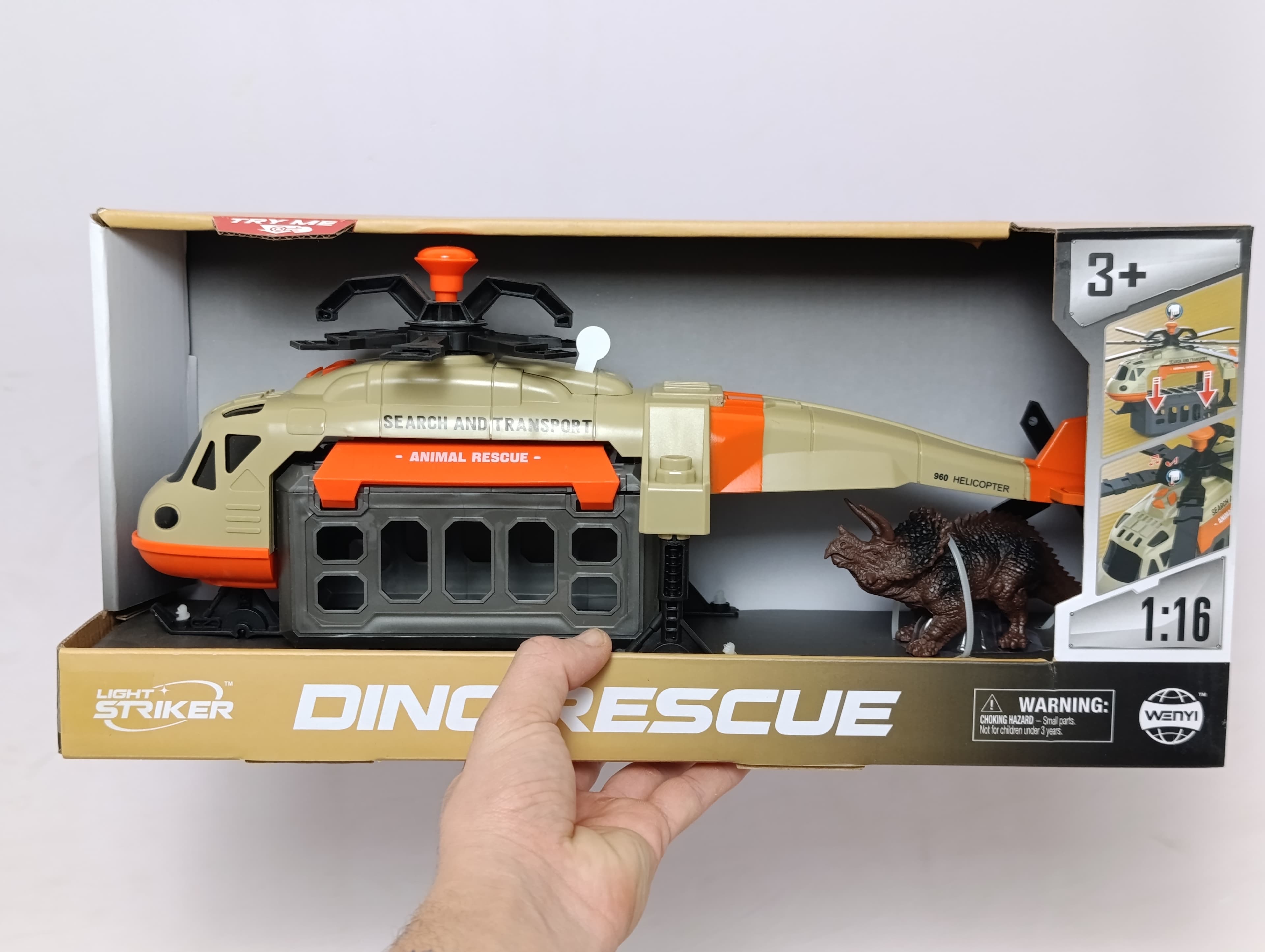 Вертолёт для спасения динозавра Wenyi Dino Rescue 1:16 со светом, звуком и фигуркой — фото 2