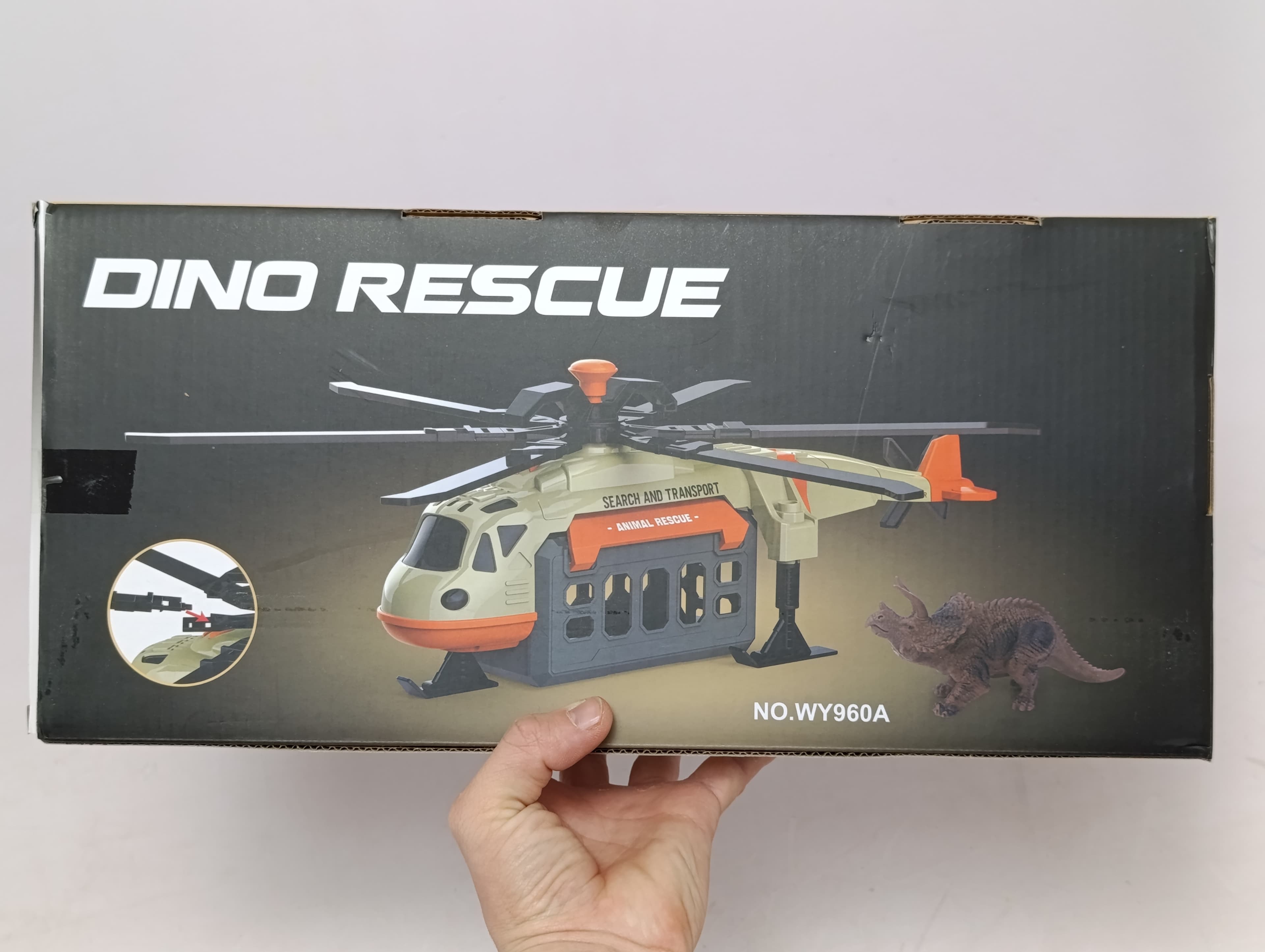 Вертолёт для спасения динозавра Wenyi Dino Rescue 1:16 со светом, звуком и фигуркой — фото 3