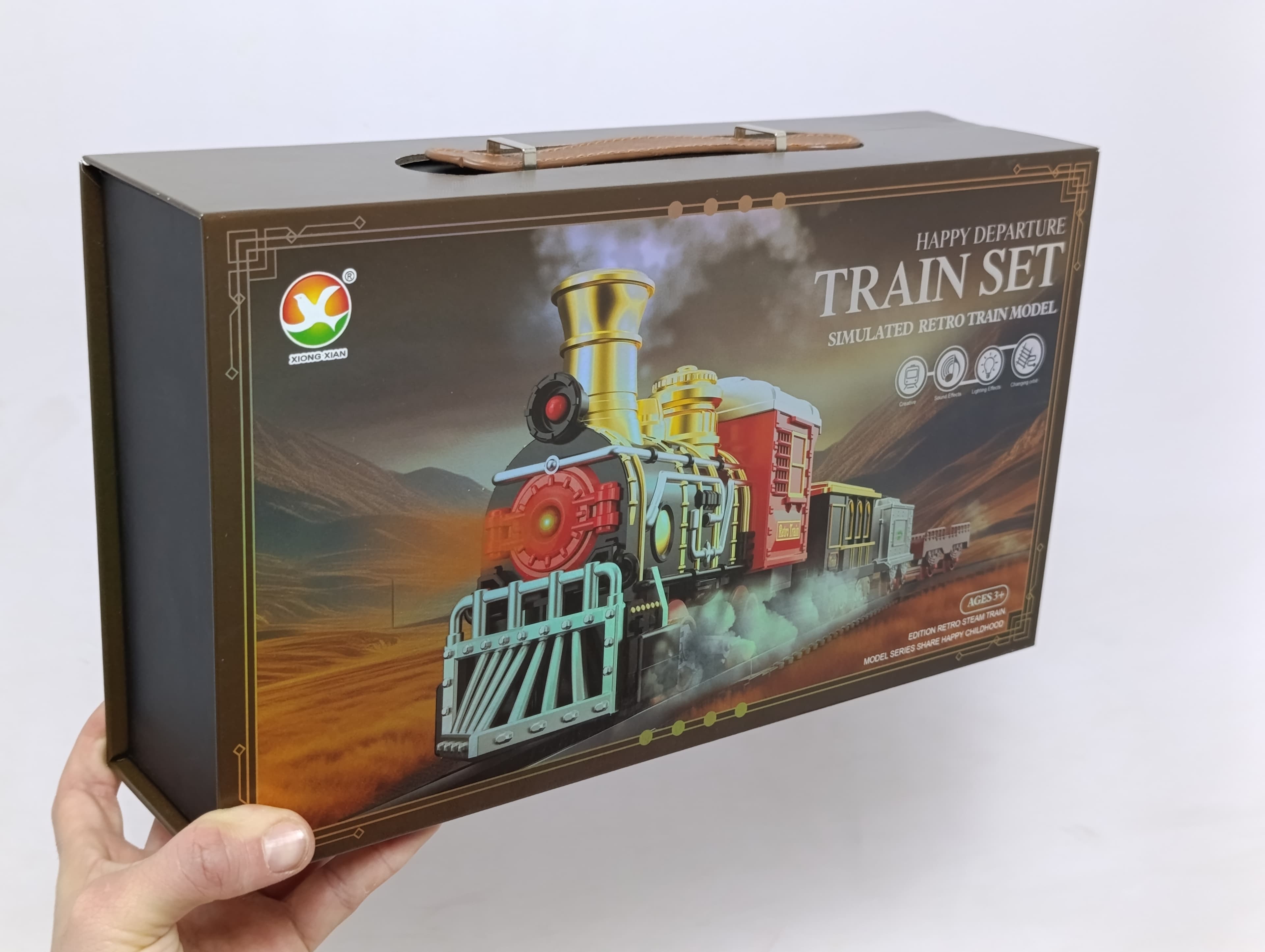 Железная дорога 84x44 см, паровоз с дымом, светом и звуком, игровой набор