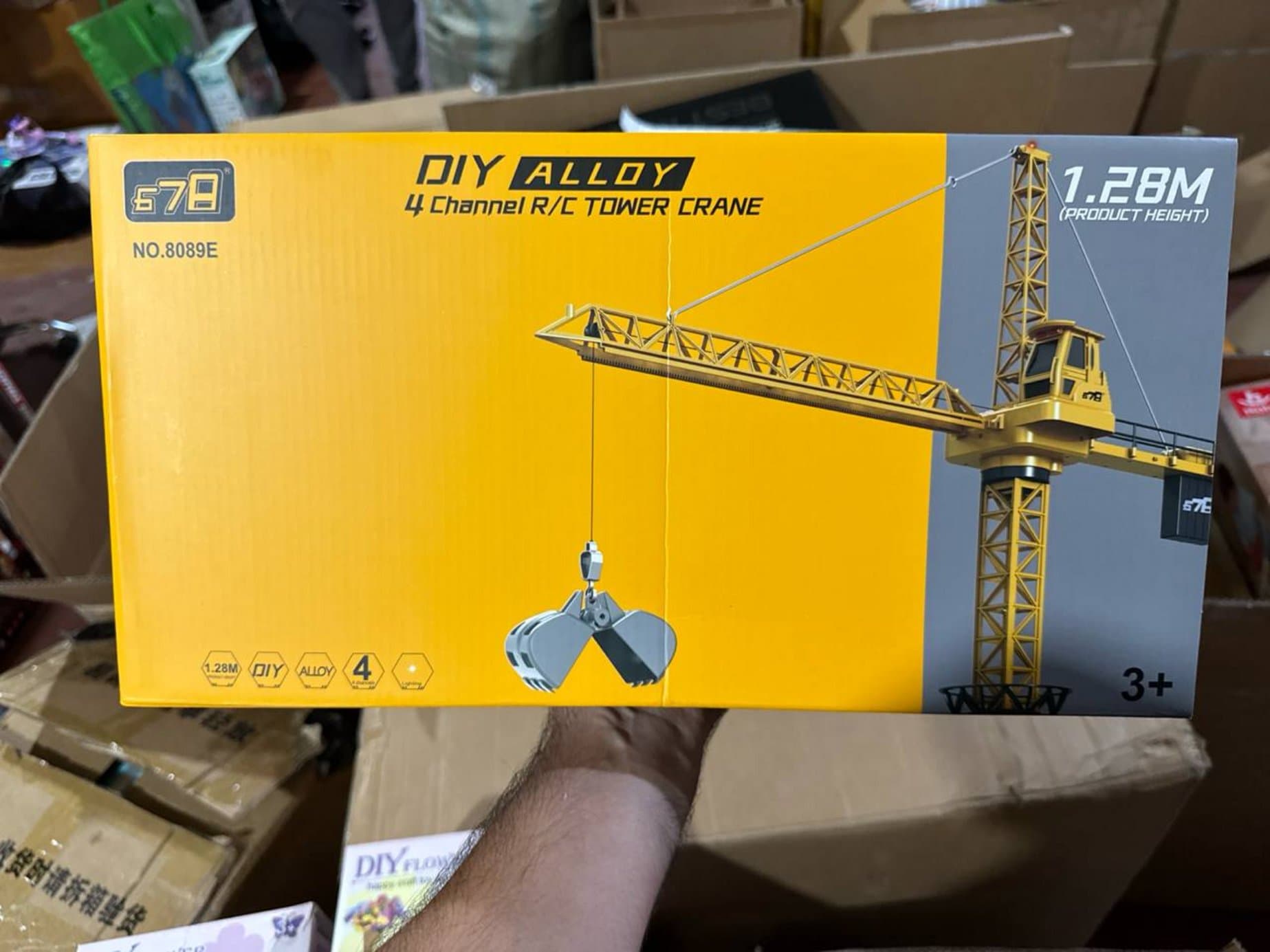 Радиоуправляемый башенный кран DIY ALLOY, Высота 128 см с металлом, Для мальчиков 5-10 лет, Конструктор со светом
