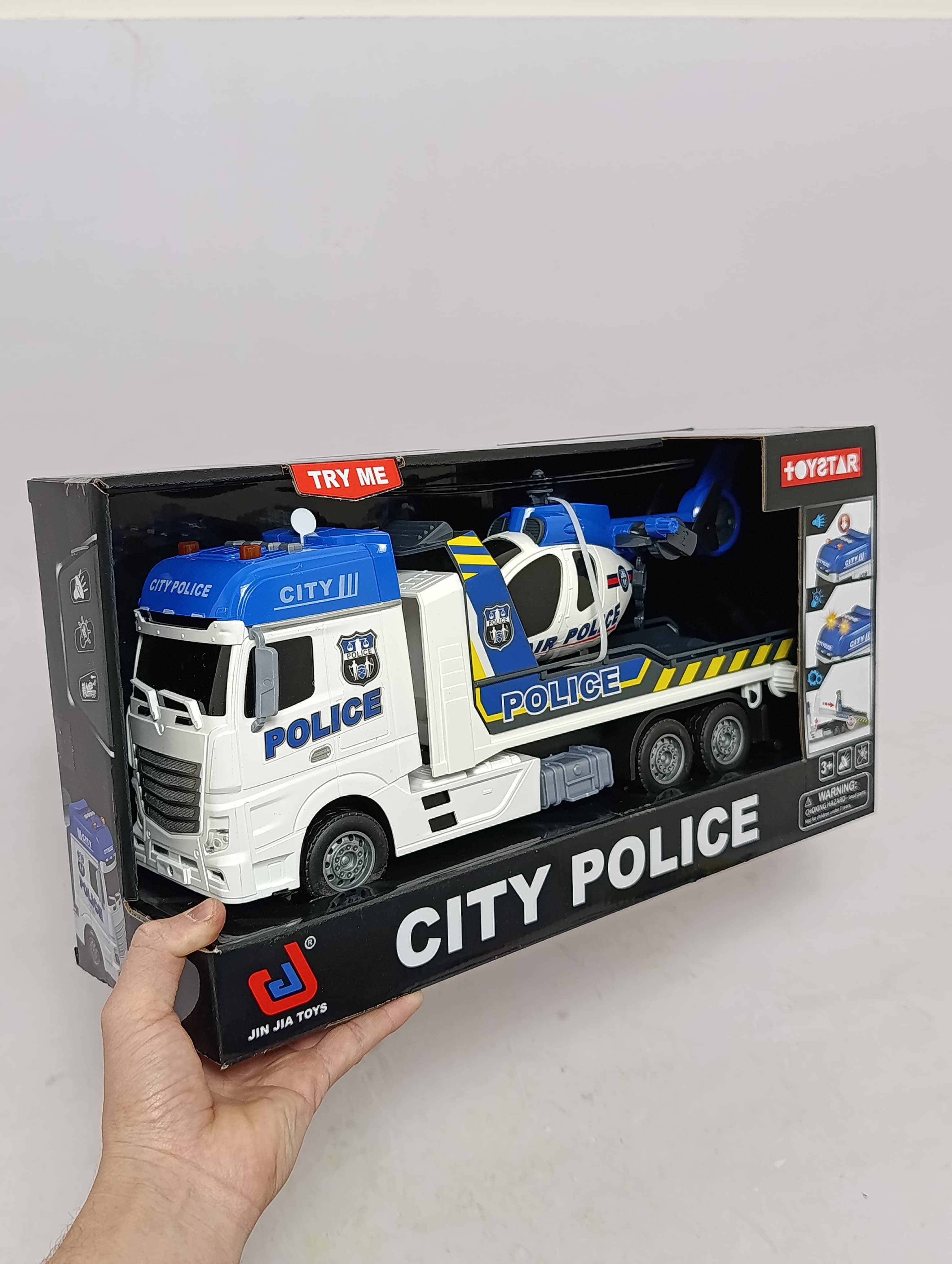 Машина полицейский эвакуатор и вертолет City Police, инерционный набор со светом и звуком