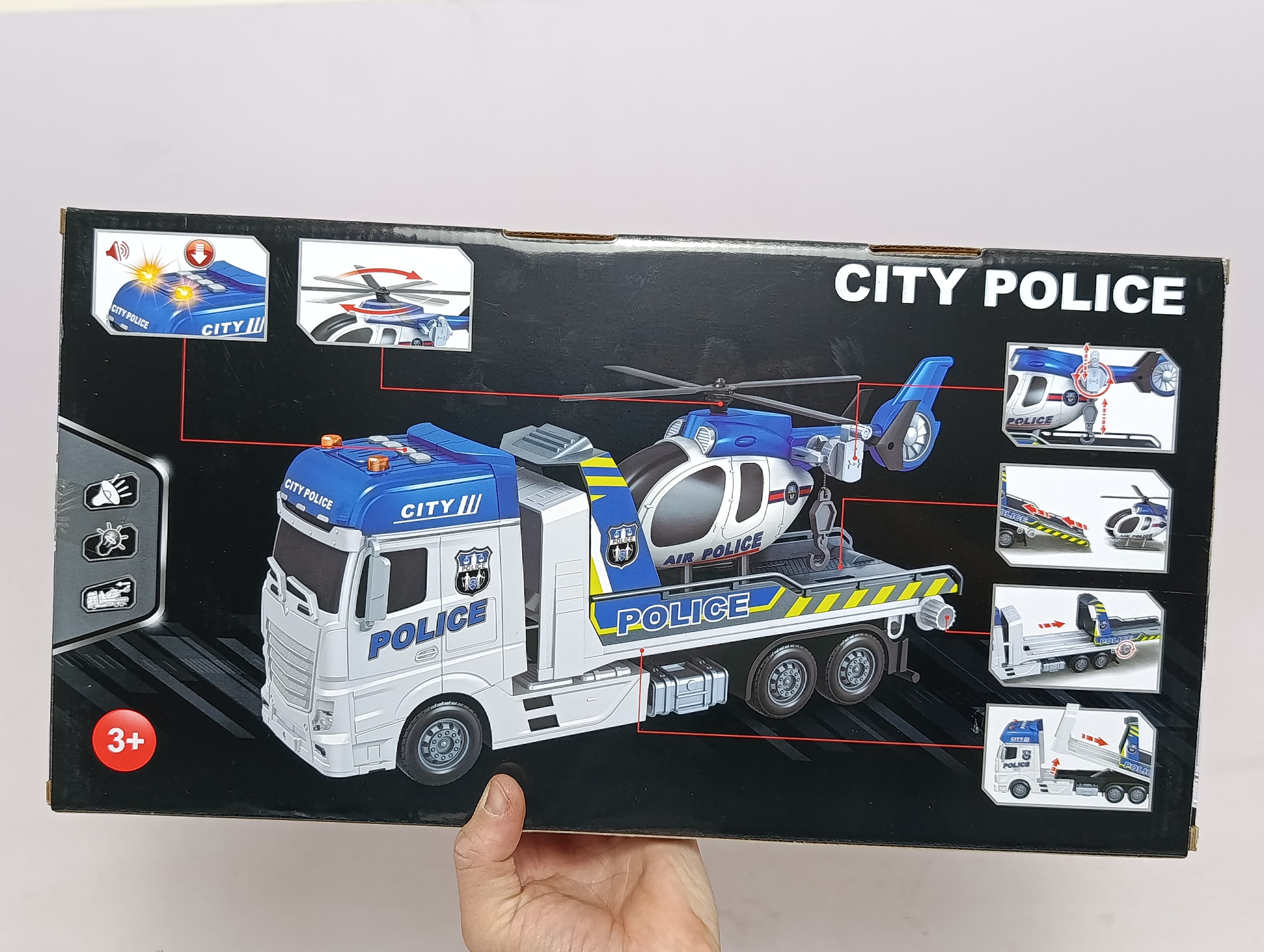 Машина полицейский эвакуатор и вертолет City Police, инерционный набор со светом и звуком — фото 3