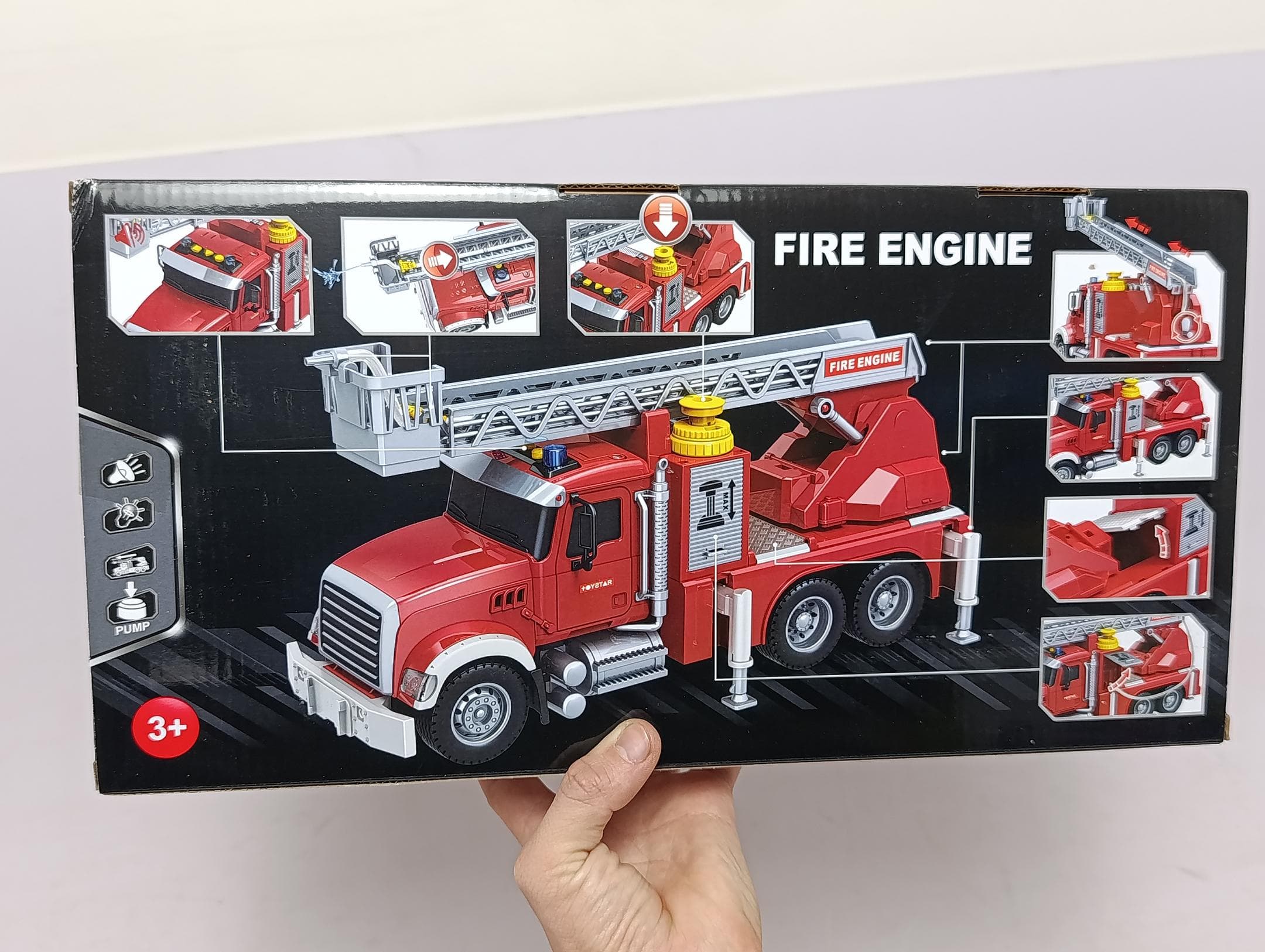 Пожарная машина 1:16 JIN JIA TOYS со светом, звуком и выдвижной лестницей для детей — фото 3