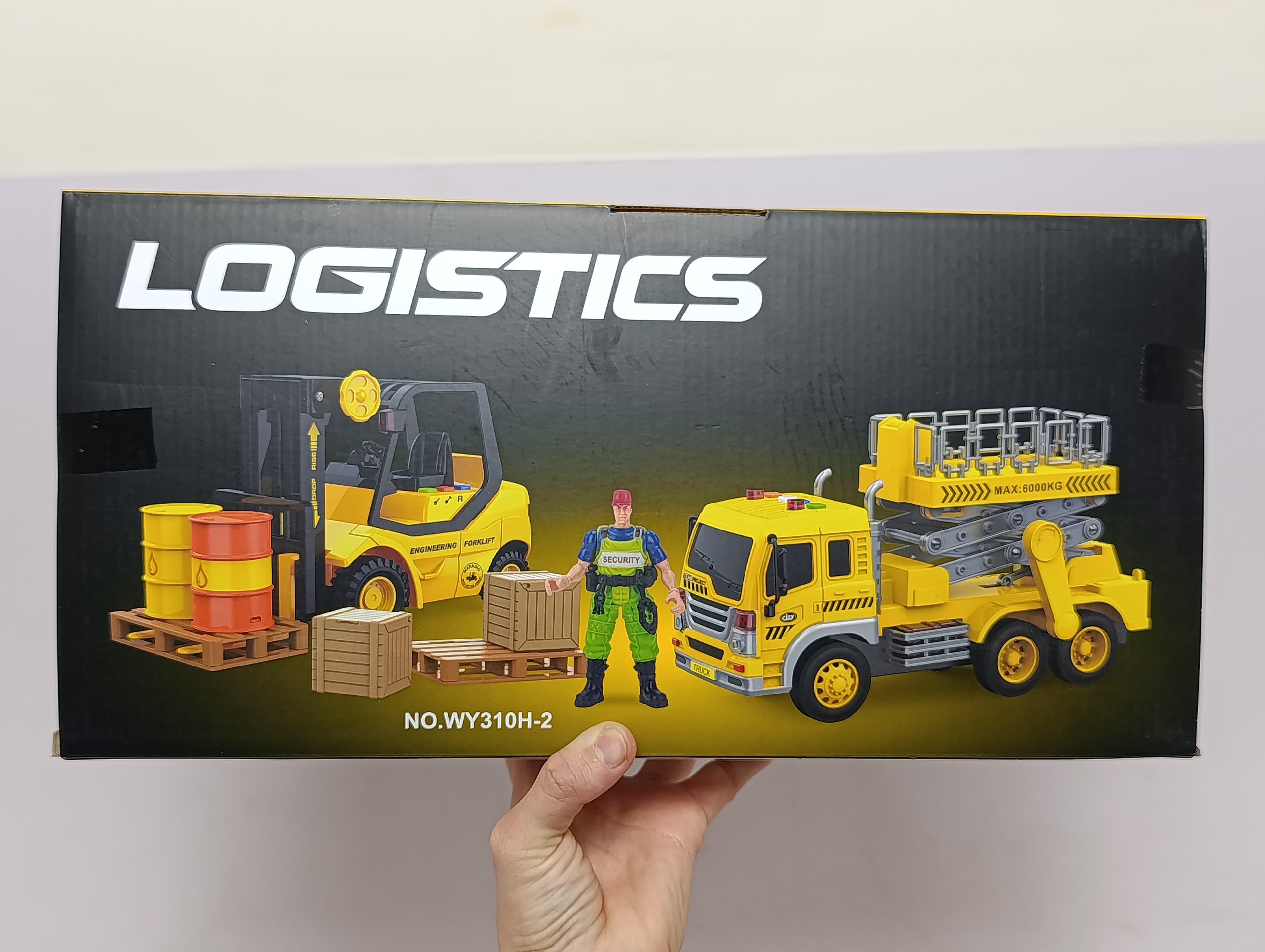 Игровой набор машин Wenyi Logistics вилочный погрузчик и лифт с машинками и фигуркой 1:16 — фото 3